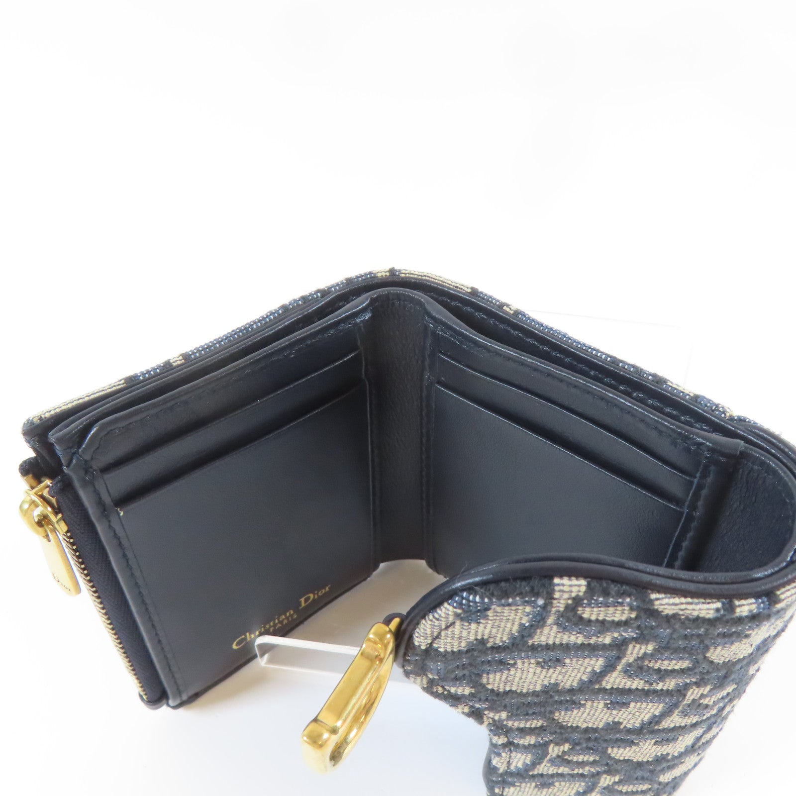 Dior 帆布Trifold Wallet金扣錢包藍色/米色