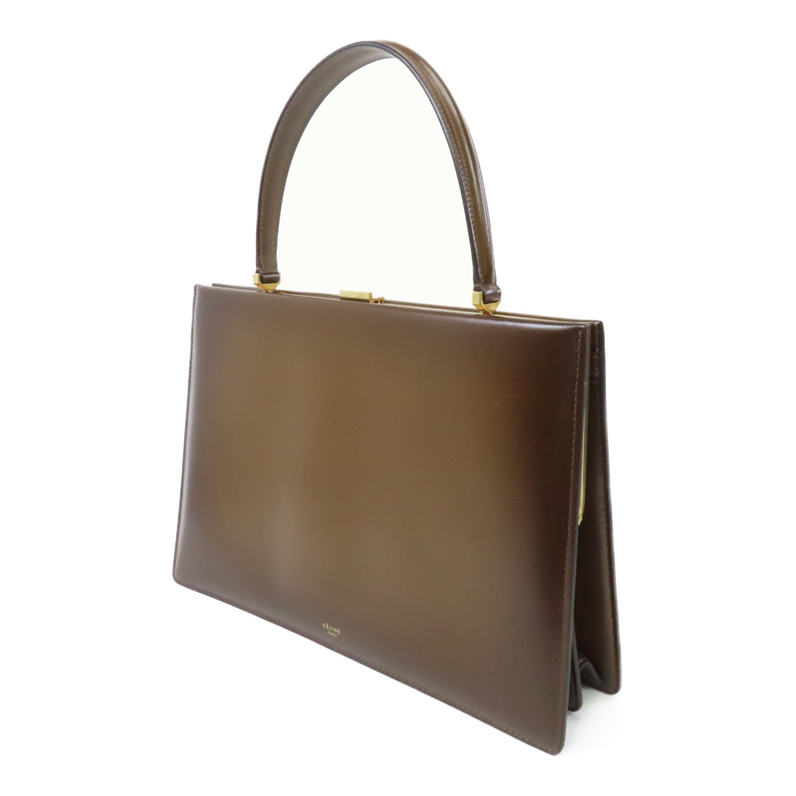 CELINE 牛皮皮革Handbag金扣手挽袋棕色