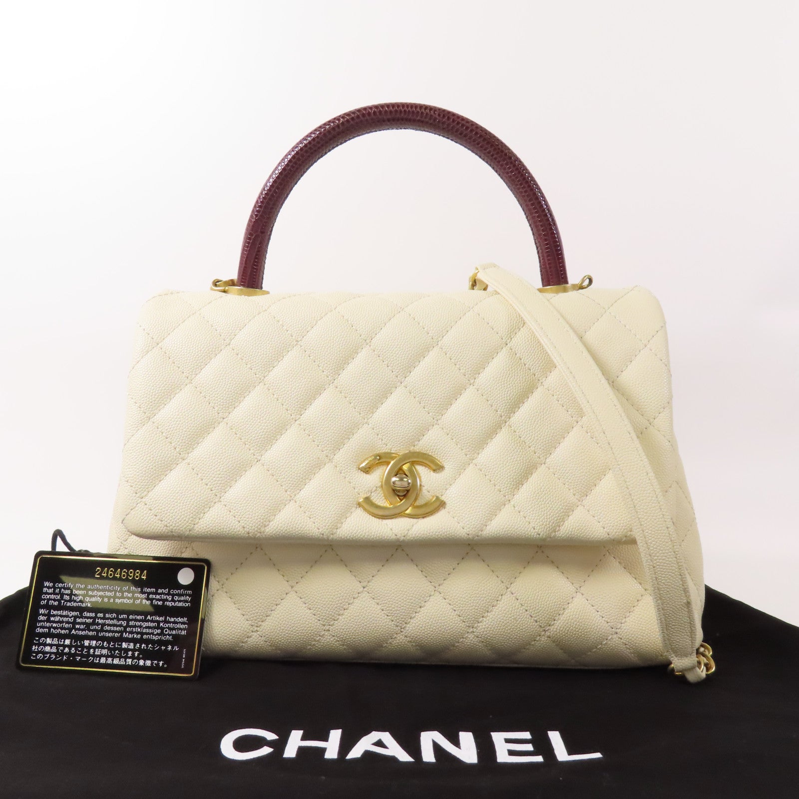 CHANEL 蜥蝪皮革Coco Handle Medium金扣手挽肩背兩用袋