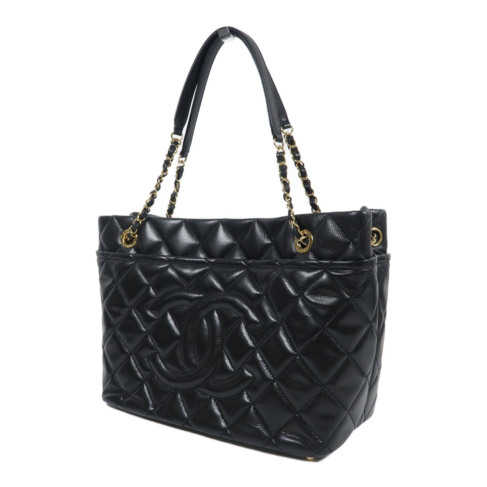 CHANEL 牛皮皮革Chain Shoulder Bag金扣鏈帶肩背袋黑色