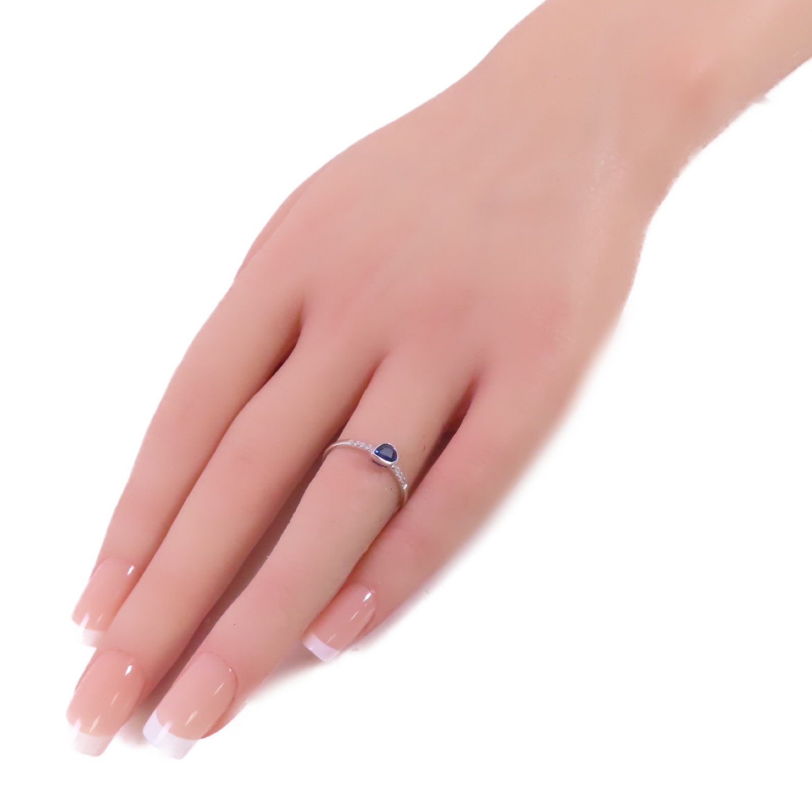 JEWELRY 18K白金/0.38ct藍寶石/0.05ct鑽石Sapphire Diamond Ring戒指US#5.25