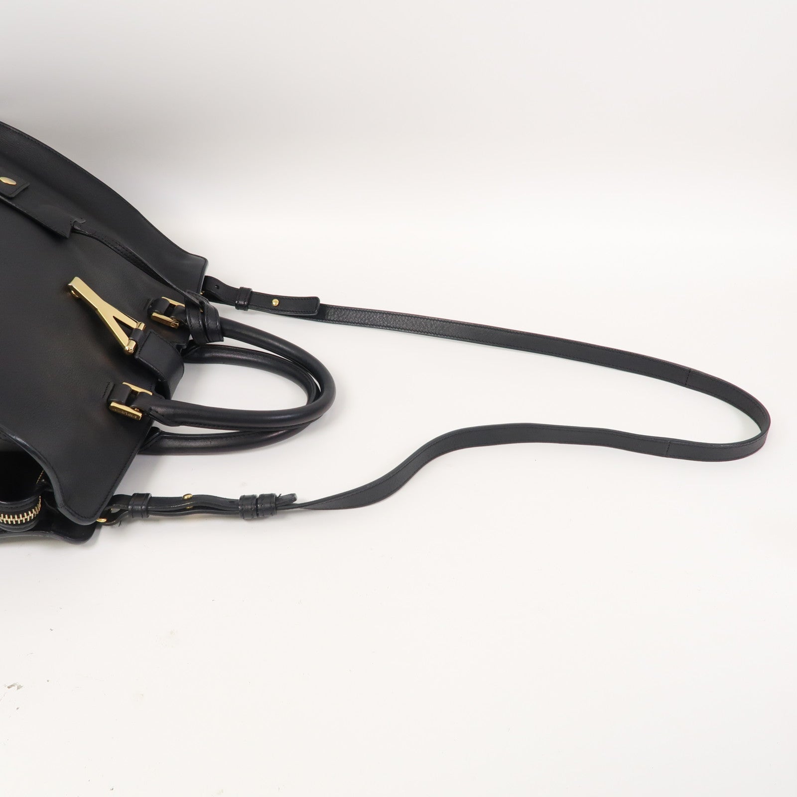 YVES SAINT LAURENT 牛皮皮革Cabas Y 2 way Shoulder bag金扣手挽肩背兩用袋黑色