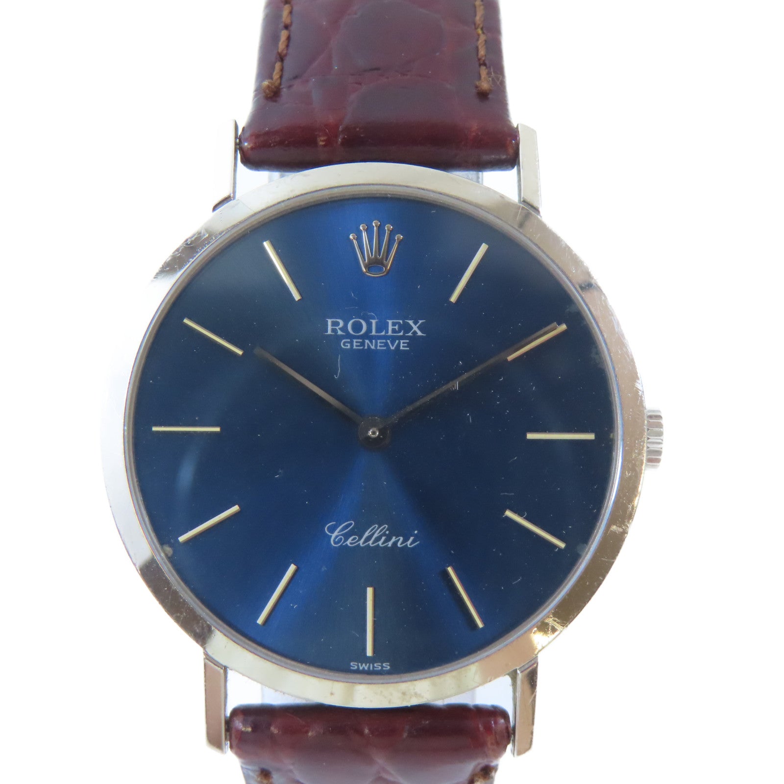 ROLEX Cellini18K白金/不鏽鋼/皮革手錶手動機芯藍色