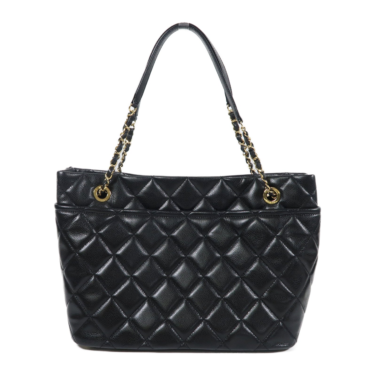 CHANEL 牛皮皮革Chain Shoulder Bag金扣鏈帶肩背袋黑色