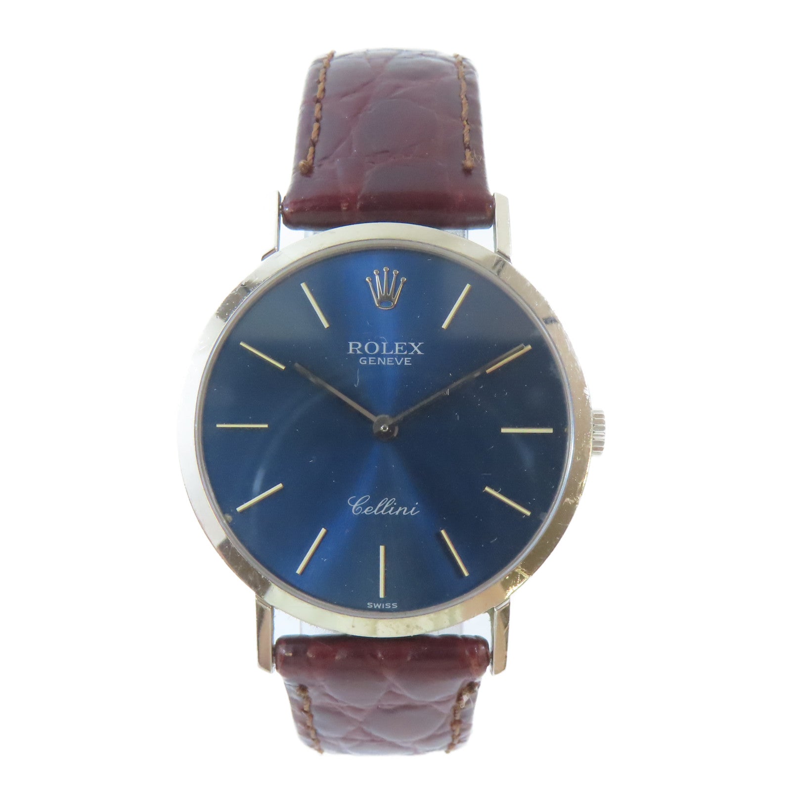 ROLEX Cellini18K白金/不鏽鋼/皮革手錶手動機芯藍色