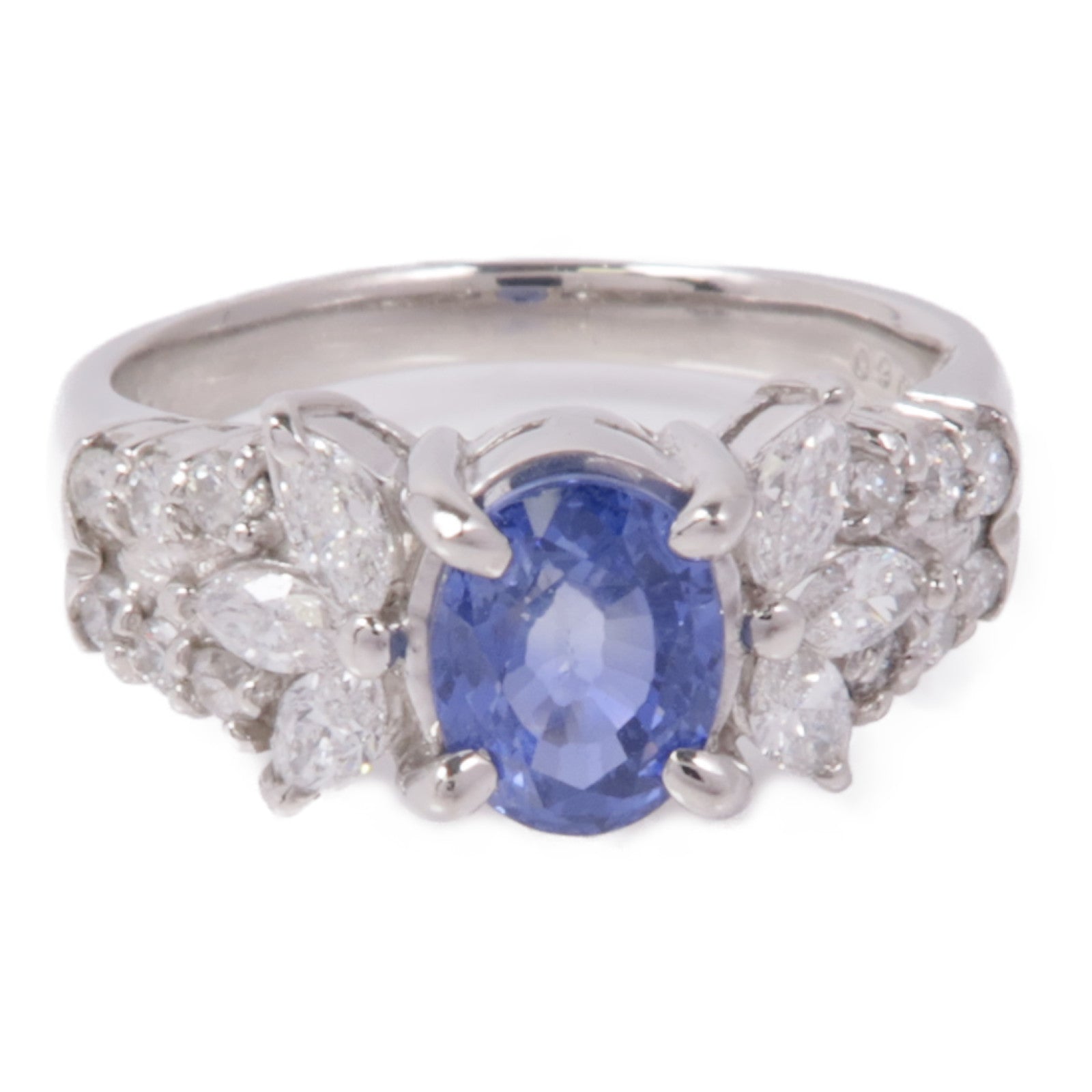 JEWELRY 【激減優惠】PT850鉑金Sapphire/Diamond Ring藍寶石/鑽石戒指US#7