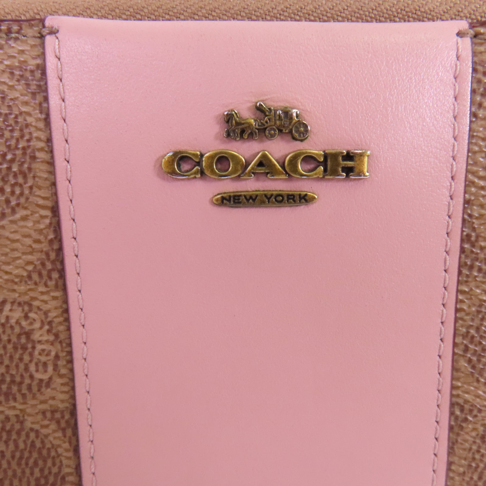 COACH 塗層帆布/牛皮皮革Zip Long Wallet金扣拉鏈長錢包