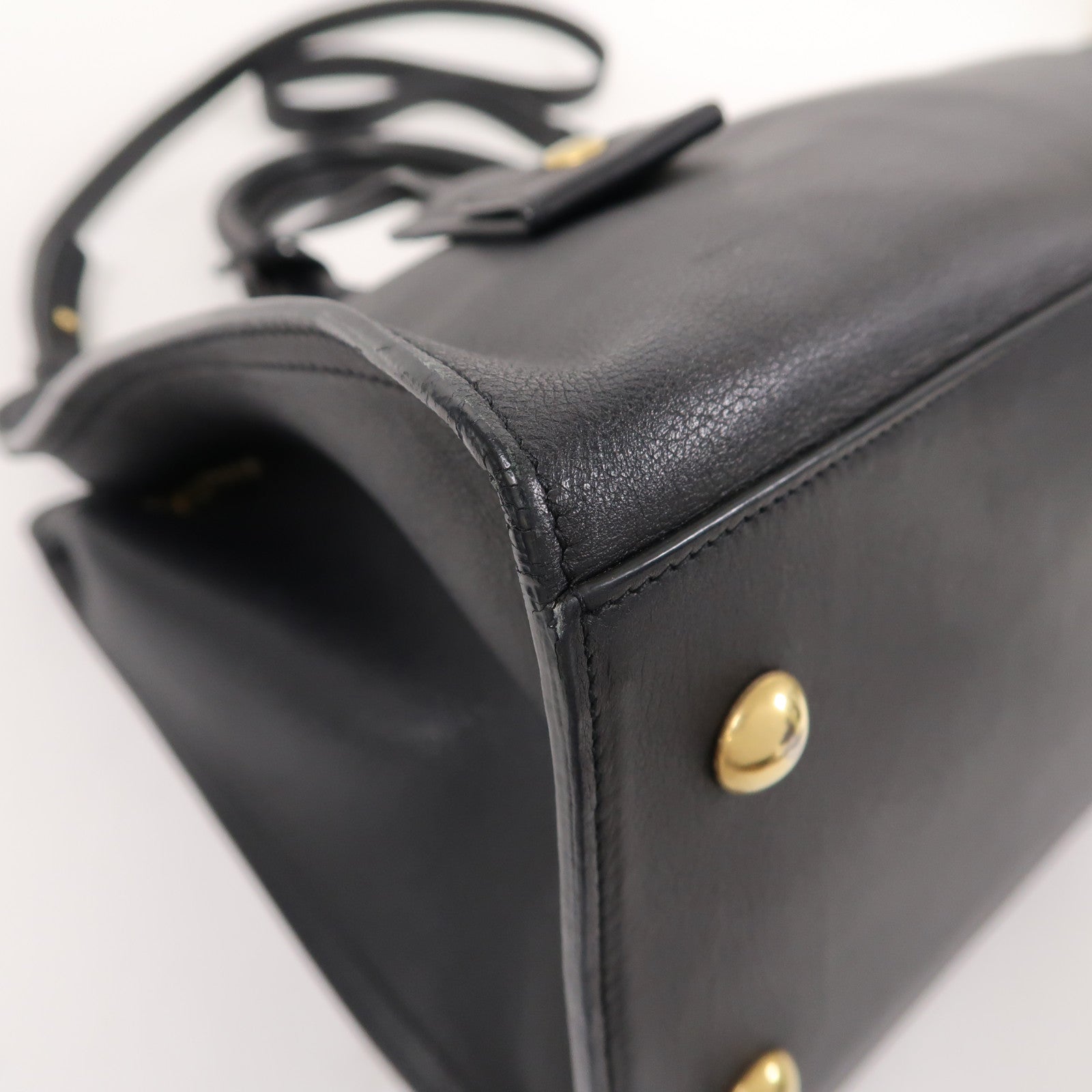 YVES SAINT LAURENT 牛皮皮革Cabas Y 2 way Shoulder bag金扣手挽肩背兩用袋黑色
