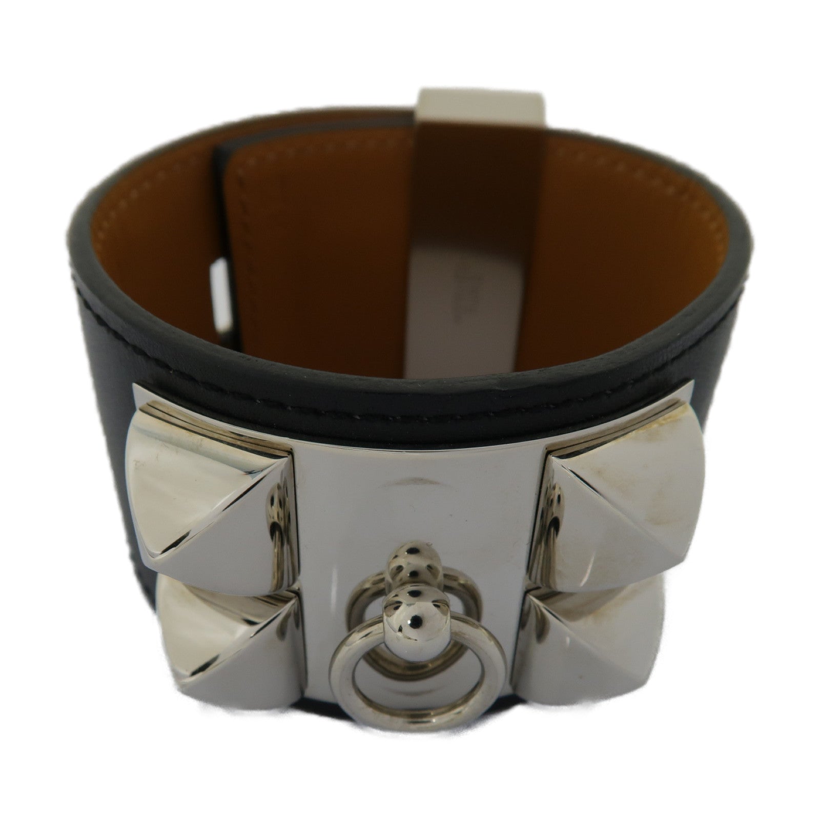 HERMES 【激減優惠】Swift皮革/金屬Collier De Chien Bracelet手鏈黒色/銀色