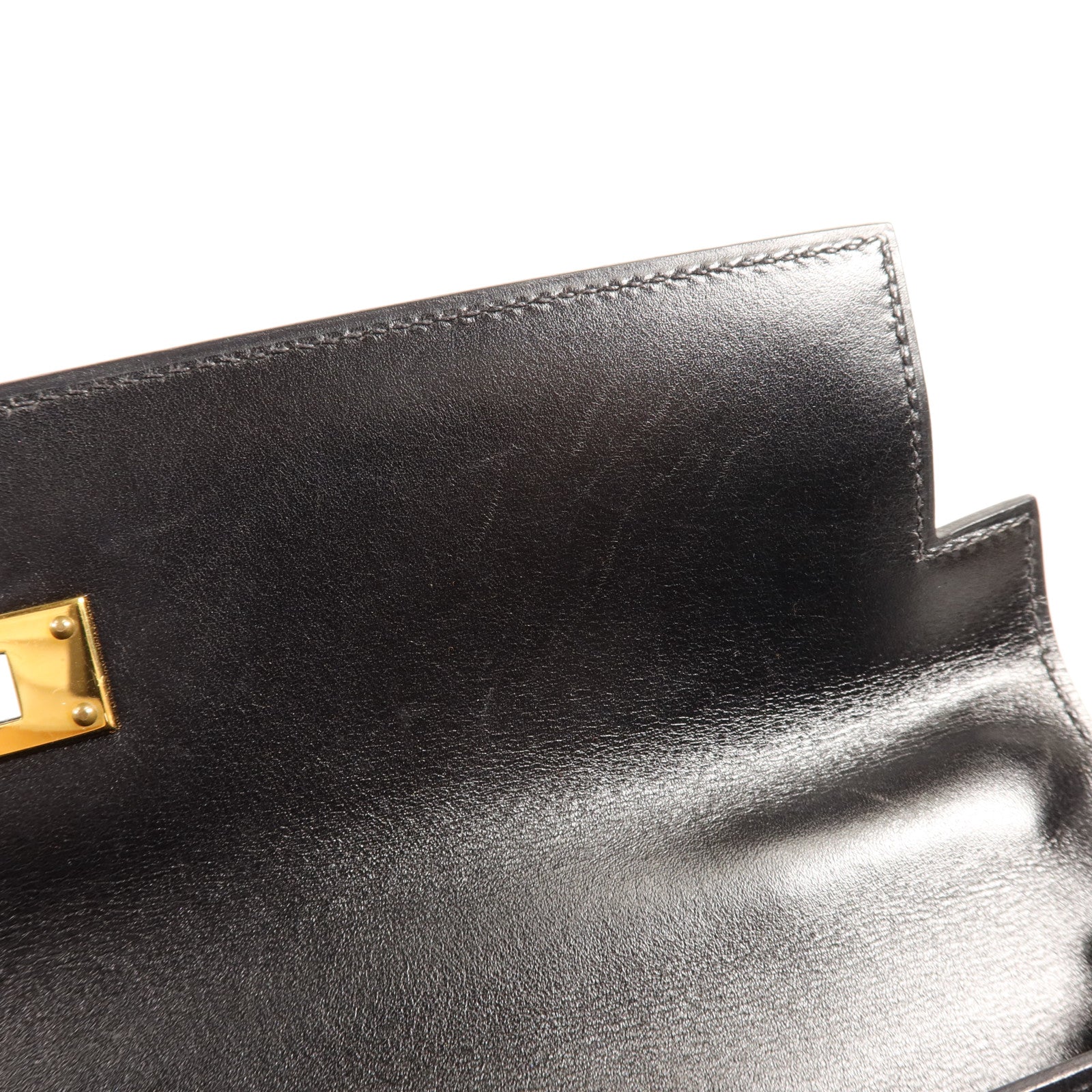 HERMES Box Calf皮革Kelly 32金扣手挽肩背兩用袋Noir