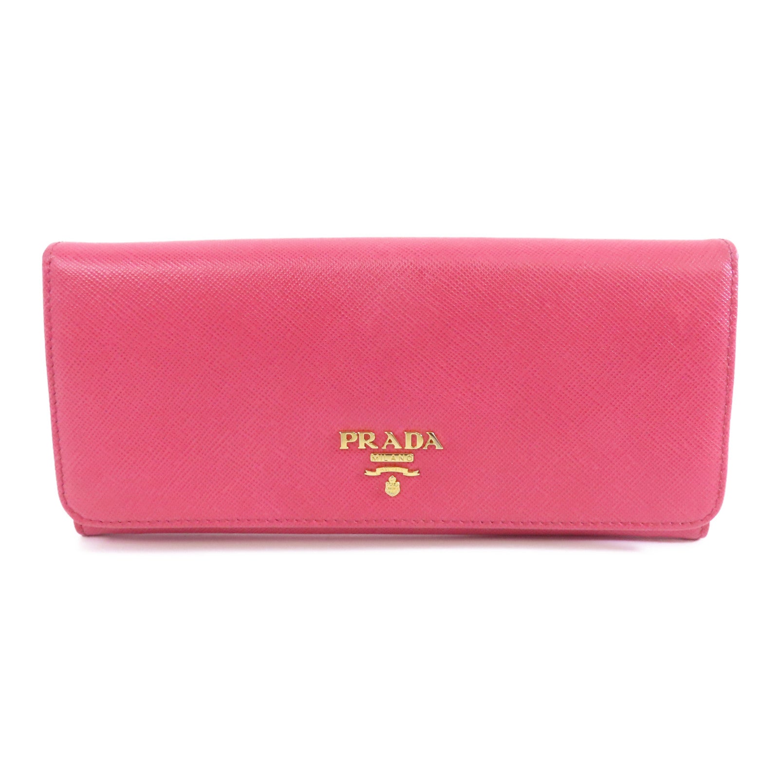 PRADA 【激減優惠】Saffiano皮革Long Wallet金扣長錢包粉紅色