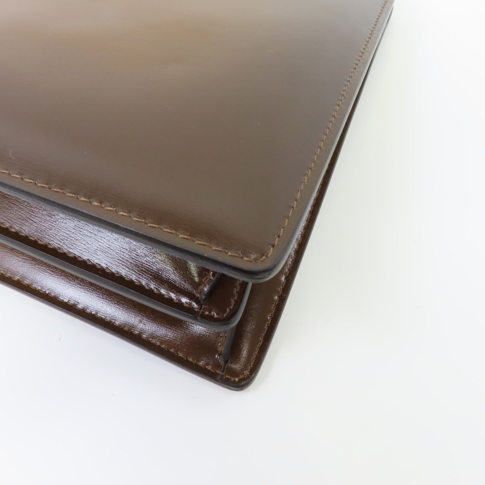 CELINE 牛皮皮革Handbag金扣手挽袋棕色
