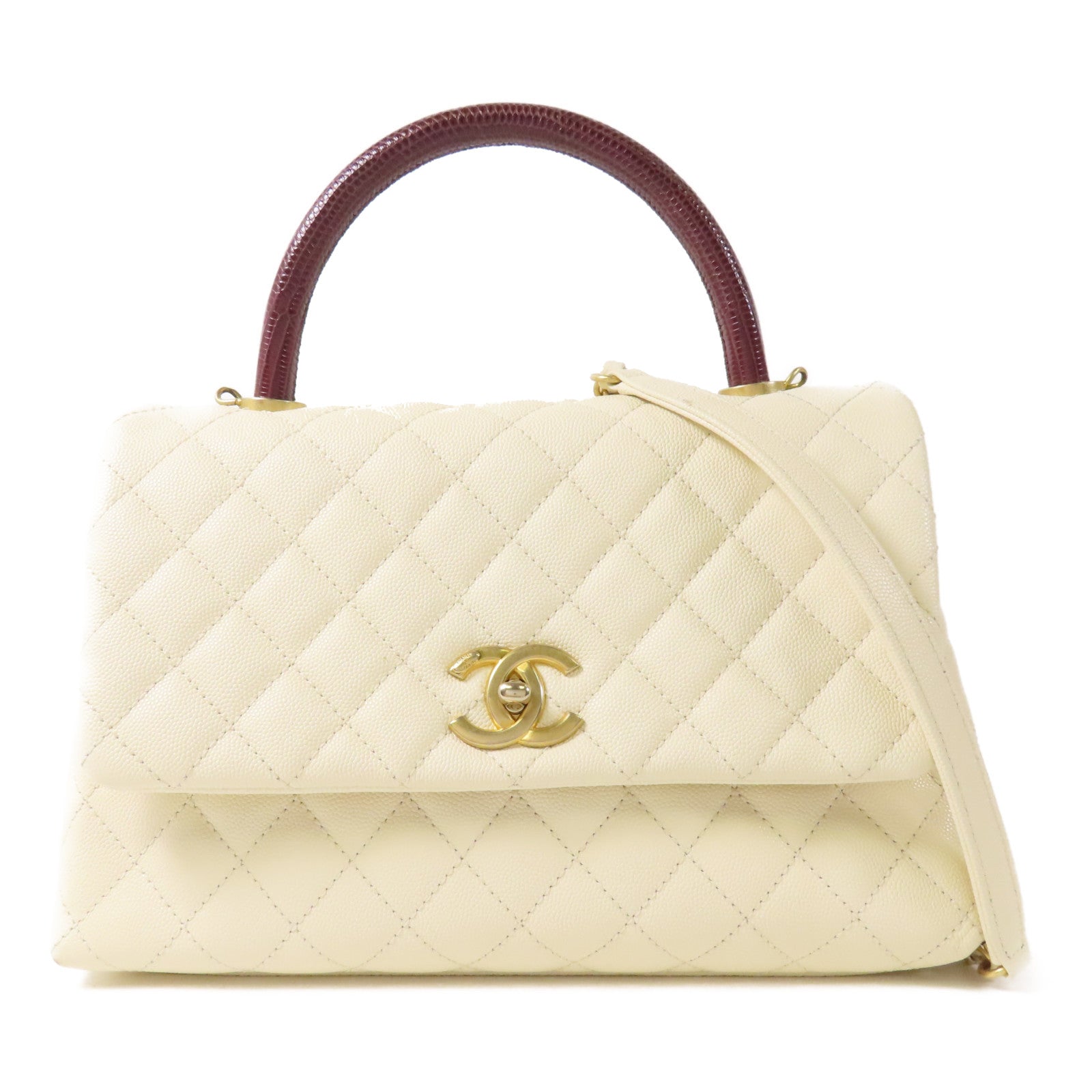CHANEL 蜥蝪皮革Coco Handle Medium金扣手挽肩背兩用袋
