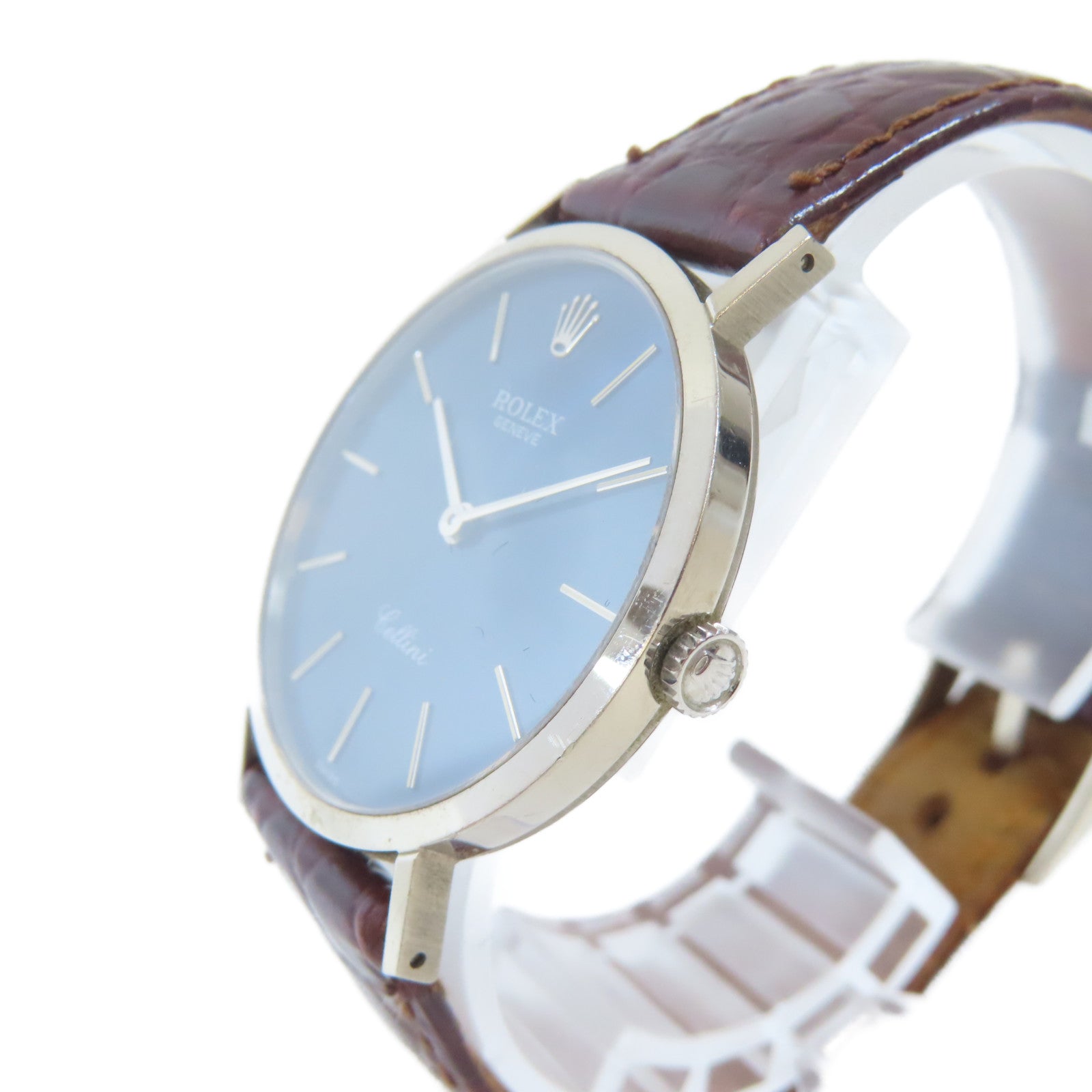 ROLEX Cellini18K白金/不鏽鋼/皮革手錶手動機芯藍色