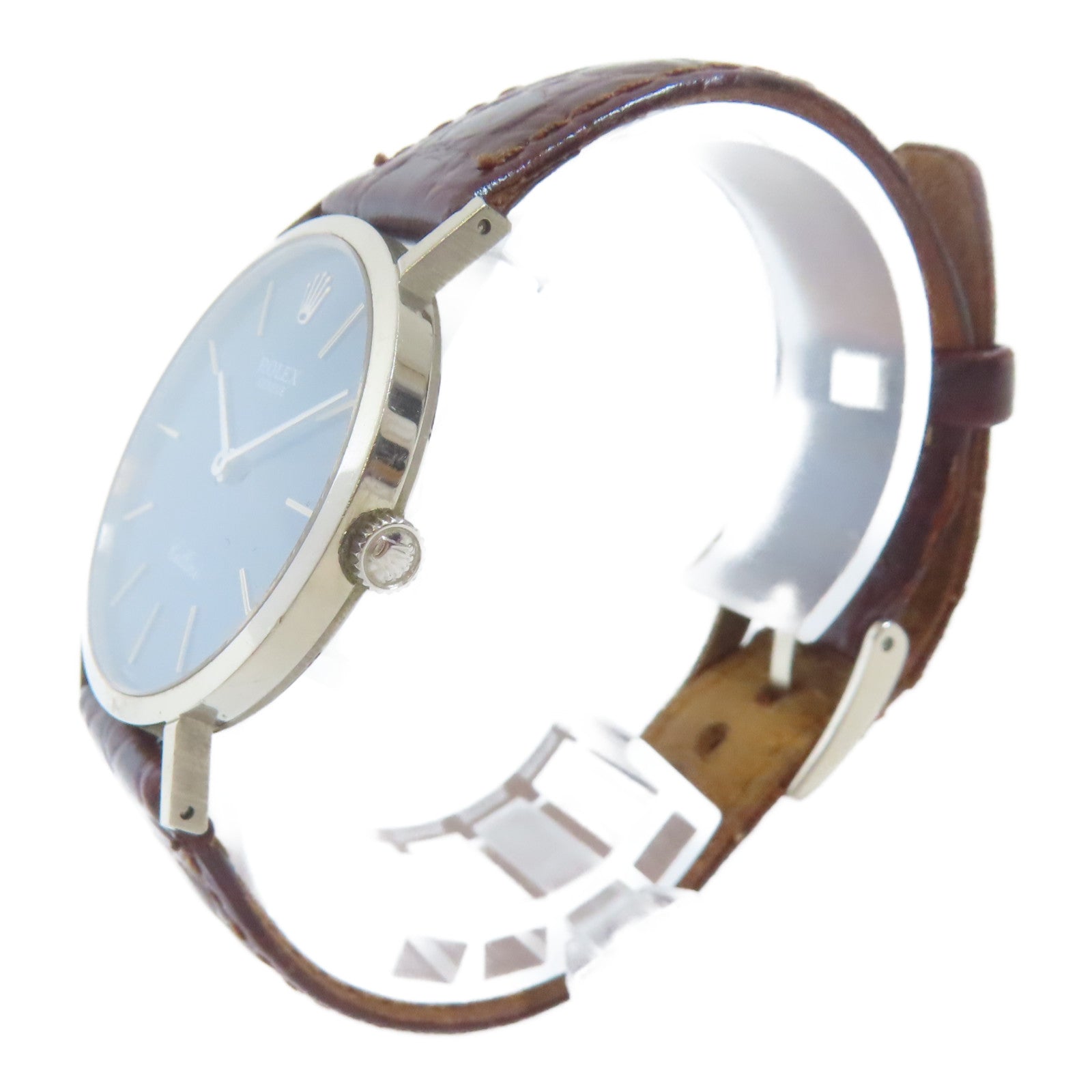 ROLEX Cellini18K白金/不鏽鋼/皮革手錶手動機芯藍色