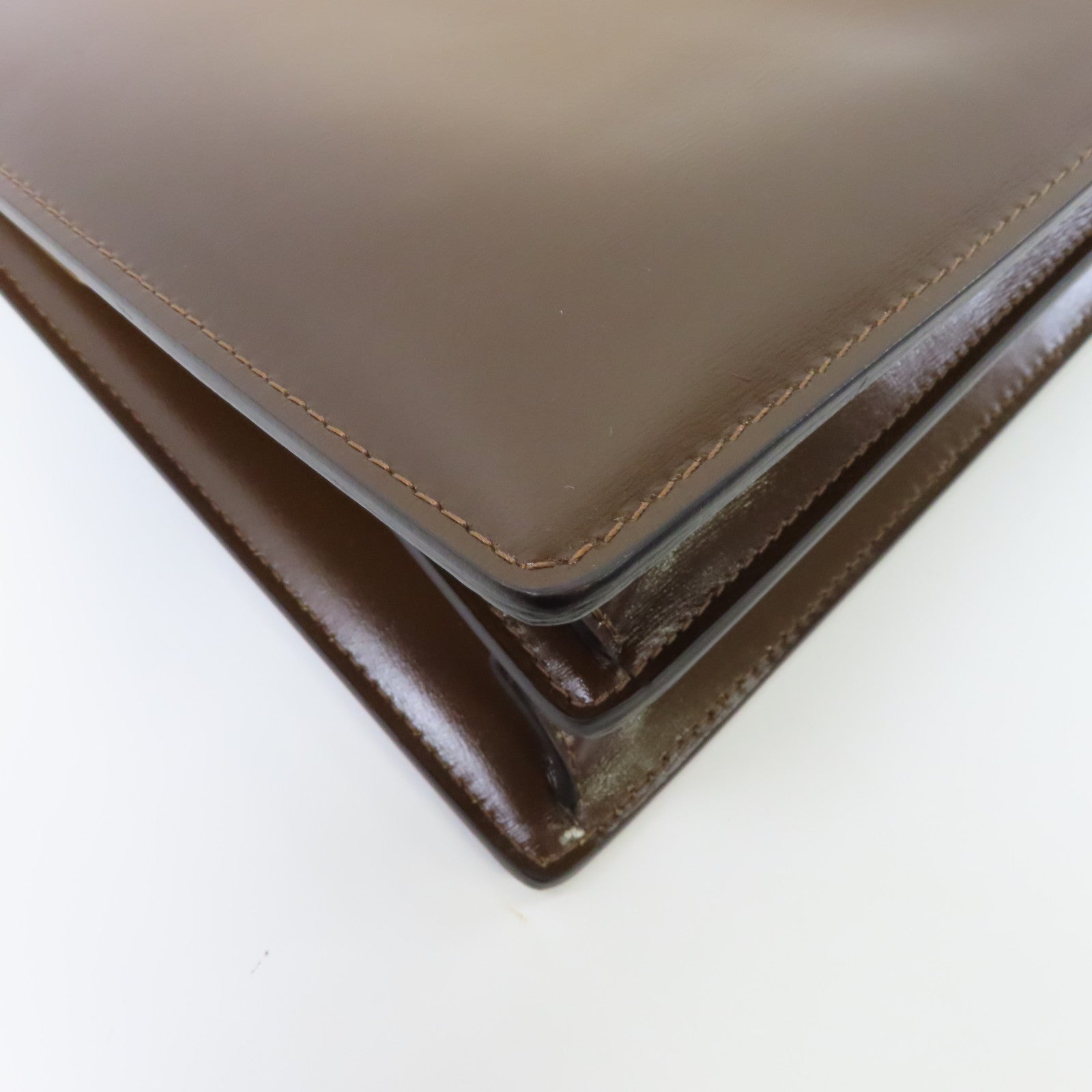 CELINE 牛皮皮革Handbag金扣手挽袋棕色
