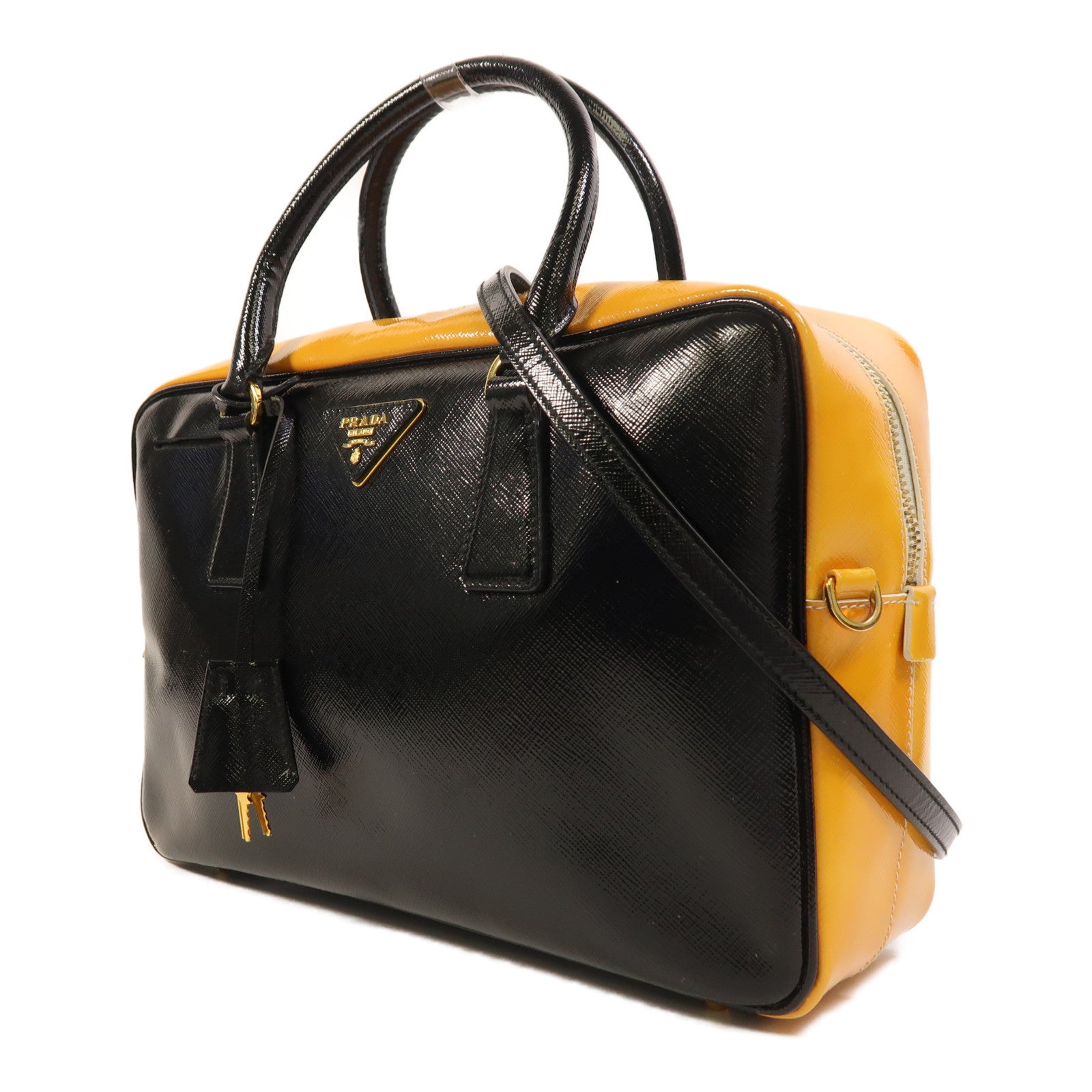 PRADA 漆皮皮革2 Way Shoulder金扣手挽肩背兩用袋