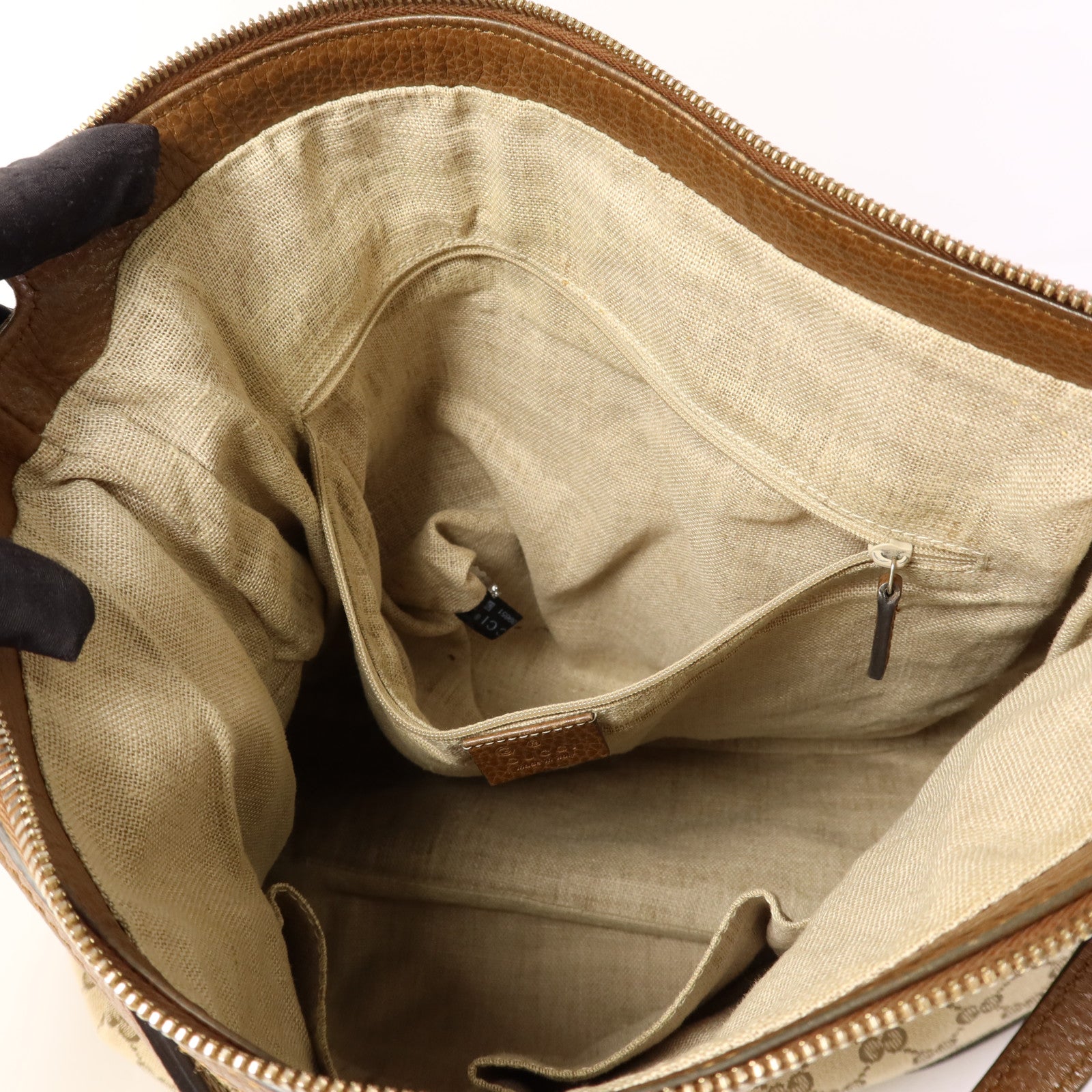 GUCCI 帆布/皮革Bree Micro Hobo金扣肩背袋