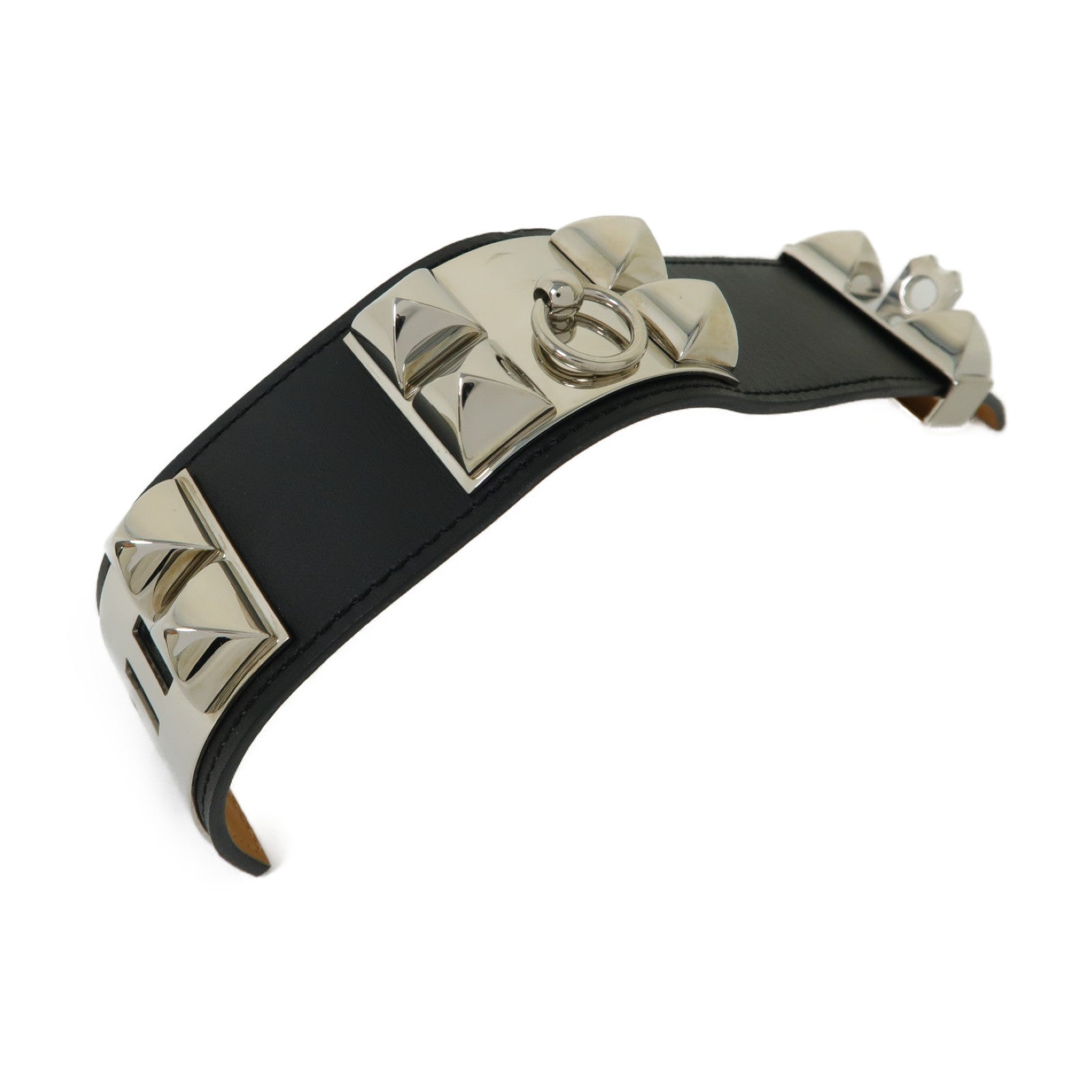 HERMES 【激減優惠】Swift皮革/金屬Collier De Chien Bracelet手鏈黒色/銀色