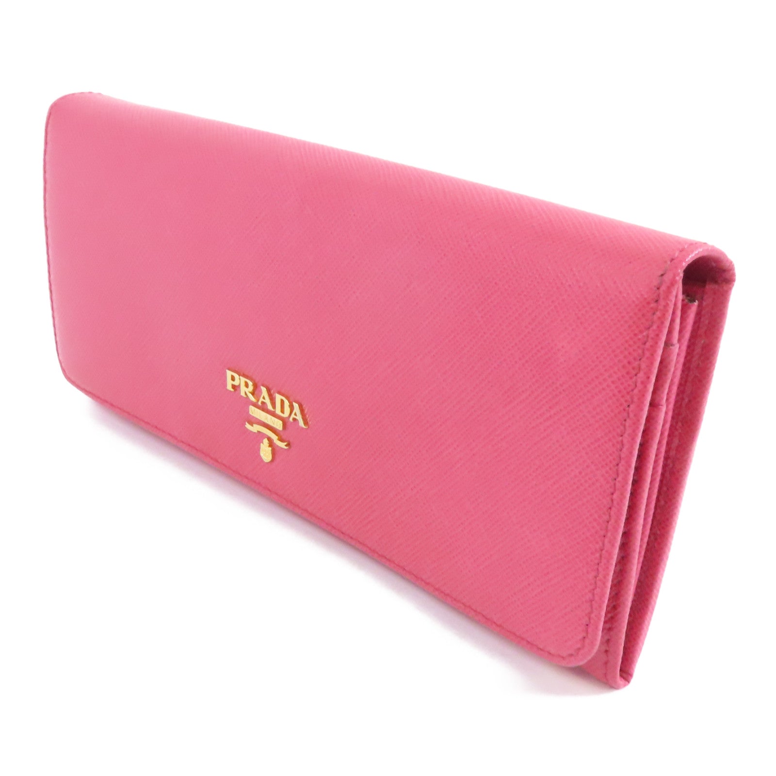 PRADA 【激減優惠】Saffiano皮革Long Wallet金扣長錢包粉紅色