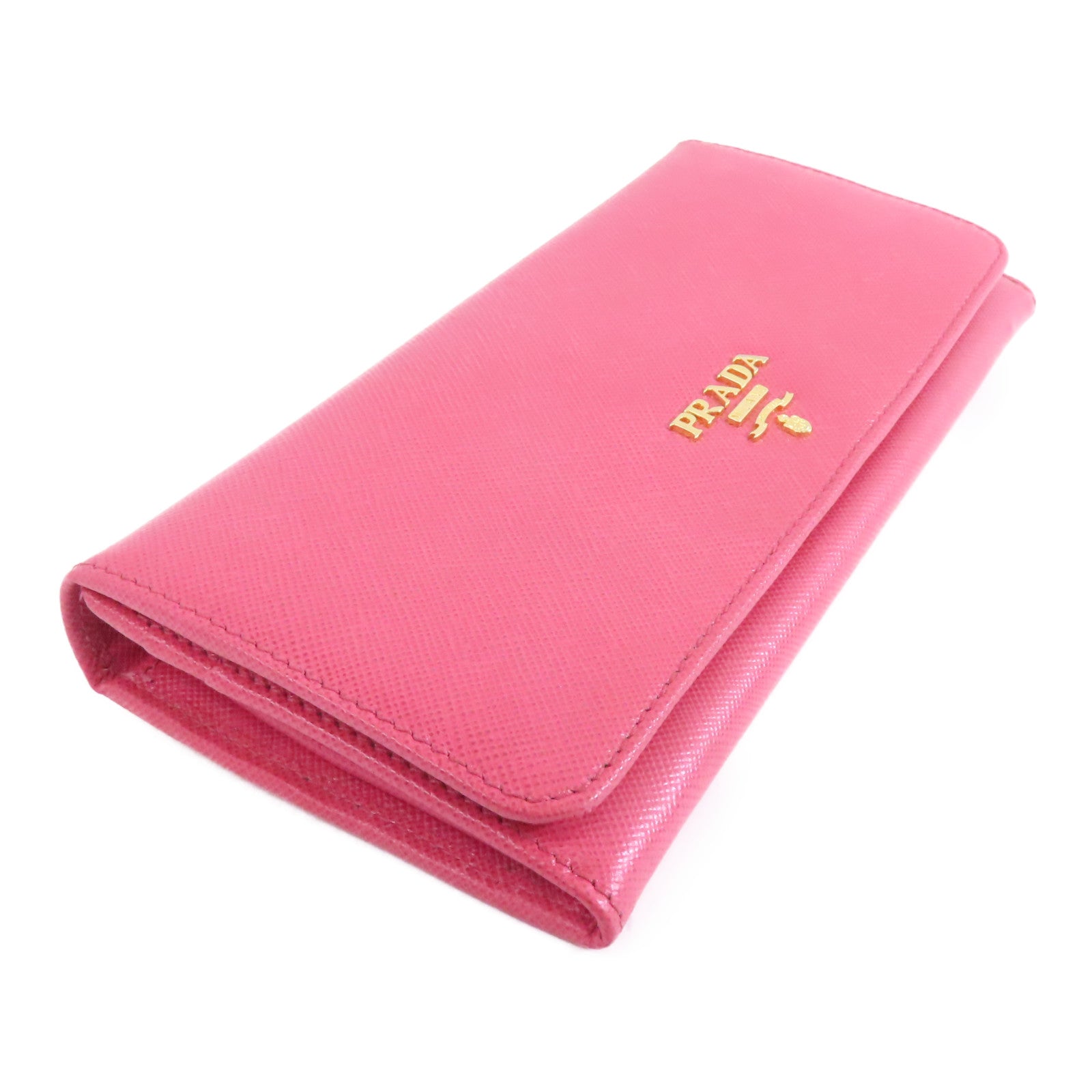 PRADA 【激減優惠】Saffiano皮革Long Wallet金扣長錢包粉紅色