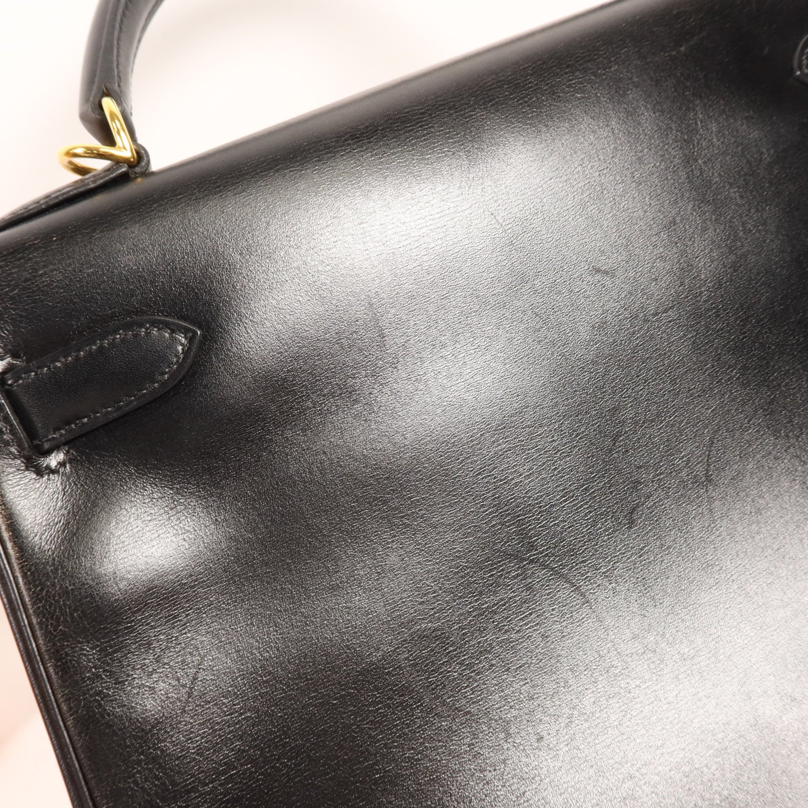 HERMES Box Calf皮革Kelly 32金扣手挽肩背兩用袋Noir