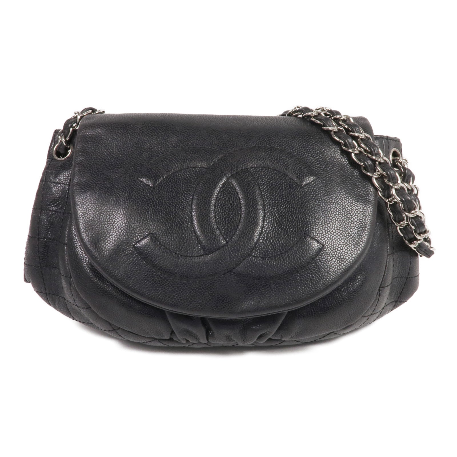 CHANEL 牛皮皮革Chain Shoulder Bag銀扣鏈帶肩背袋
