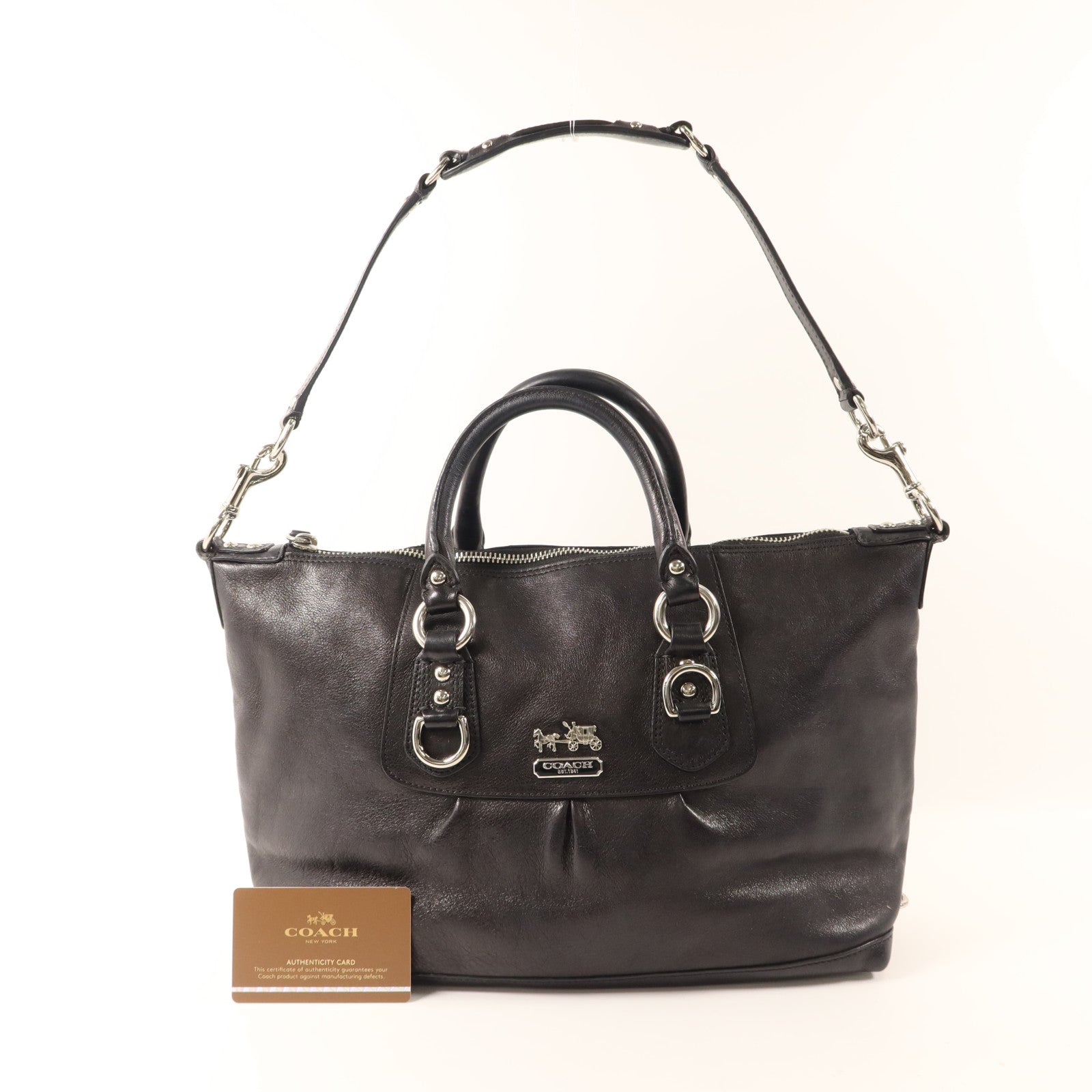 COACH 牛皮皮革2 Way Shoulder Bag銀扣手挽肩背兩用袋