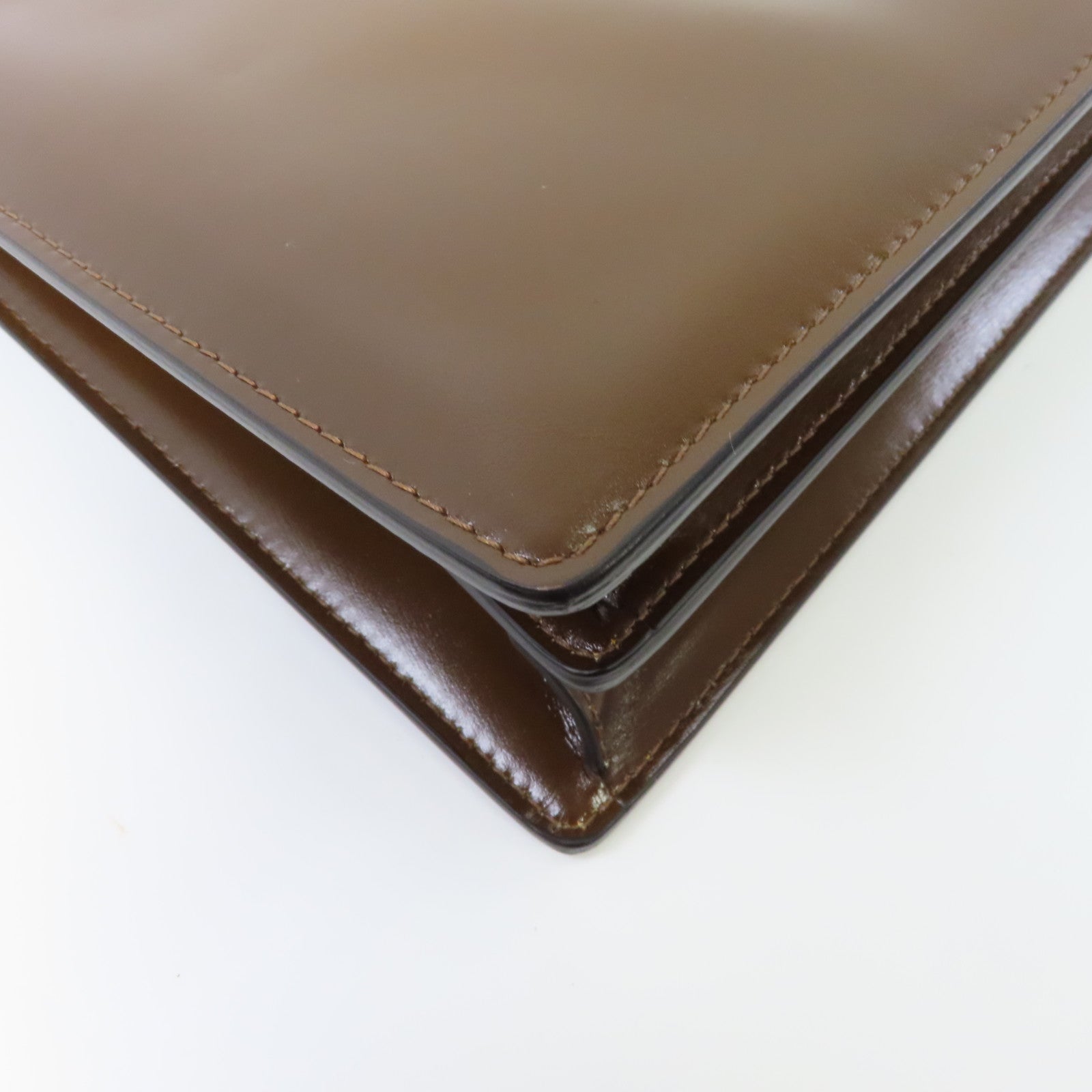 CELINE 牛皮皮革Handbag金扣手挽袋棕色