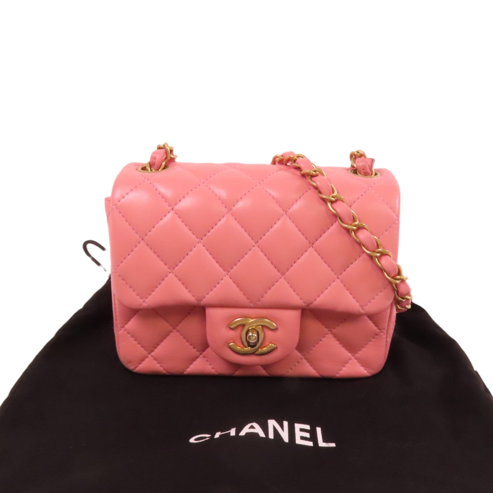 CHANEL 羊皮皮革Mini Classic 17金扣鏈帶肩背袋