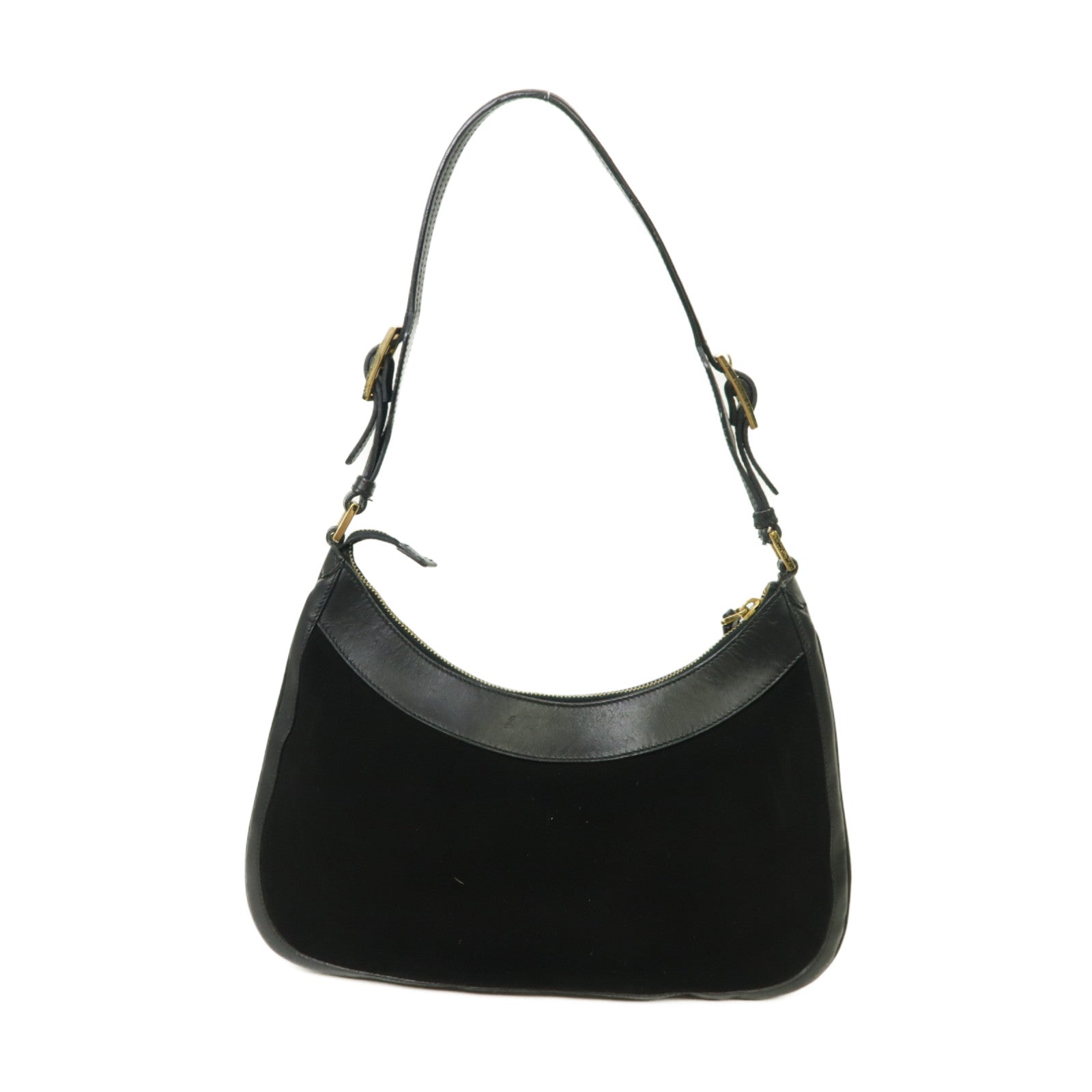 GUCCI 【激減優惠】麂皮皮革/皮革Shoulder Bag金扣肩背袋黑色