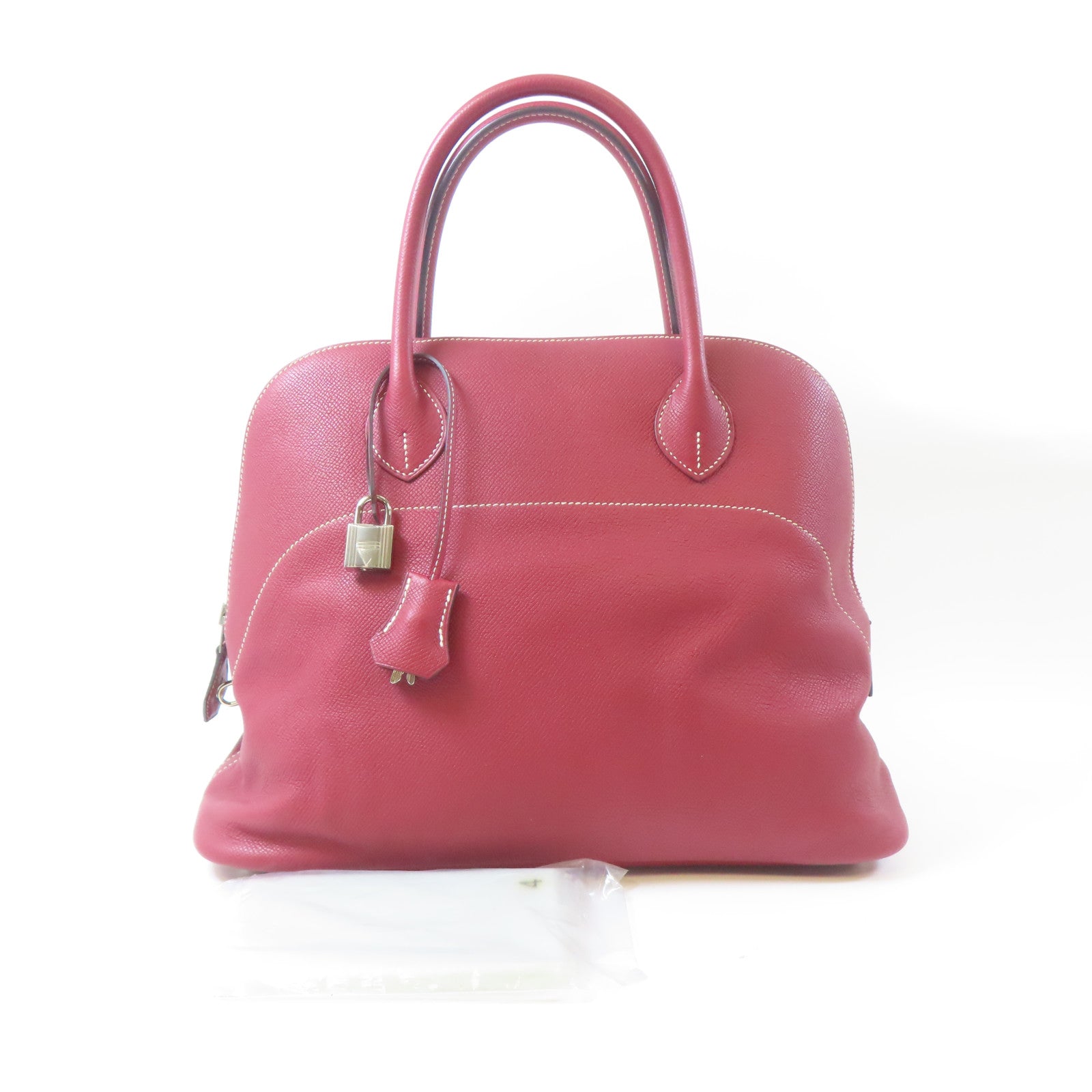 HERMES 【激減優惠】Epsom皮革Bolide Relax 35銀扣手挽袋Rouge Grenat紅色