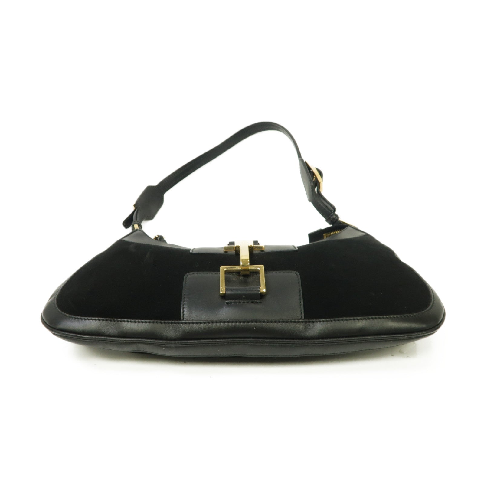 GUCCI 【激減優惠】麂皮皮革/皮革Shoulder Bag金扣肩背袋黑色