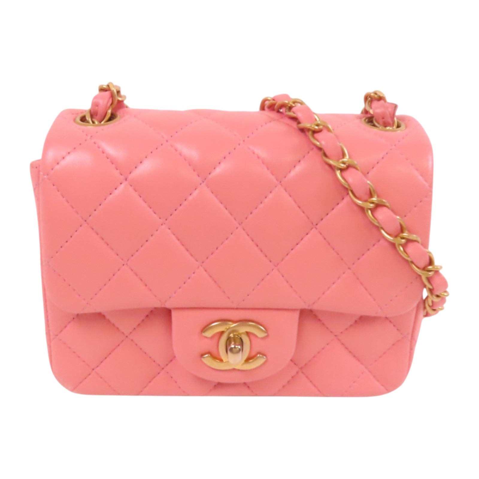 CHANEL 羊皮皮革Mini Classic 17金扣鏈帶肩背袋