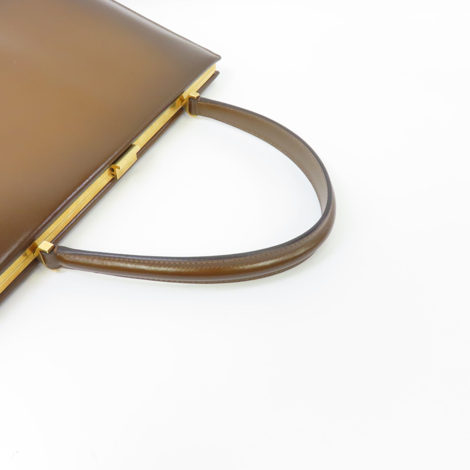 CELINE 牛皮皮革Handbag金扣手挽袋棕色
