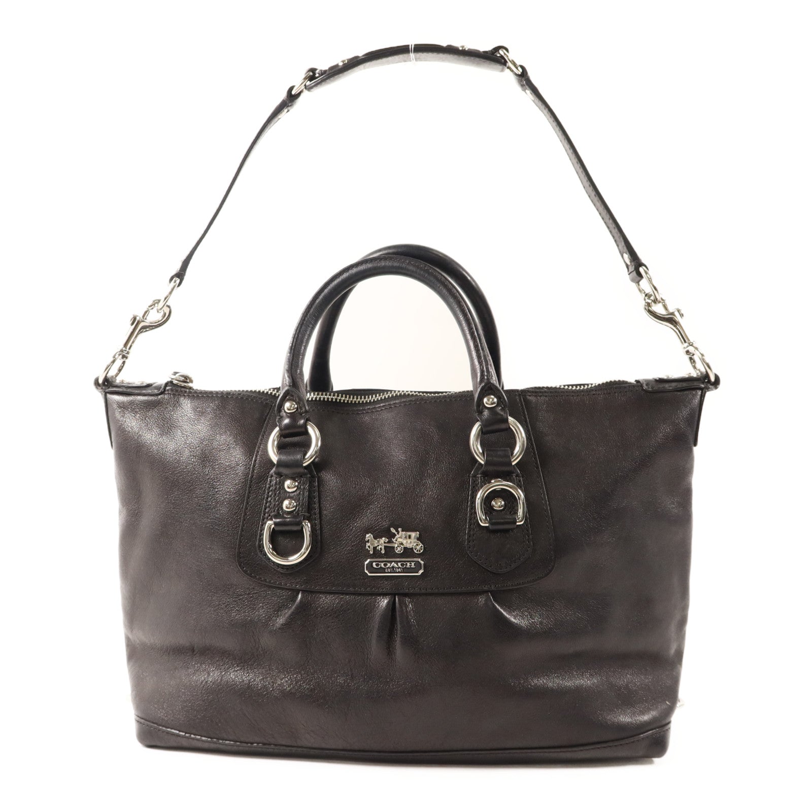 COACH 牛皮皮革2 Way Shoulder Bag銀扣手挽肩背兩用袋