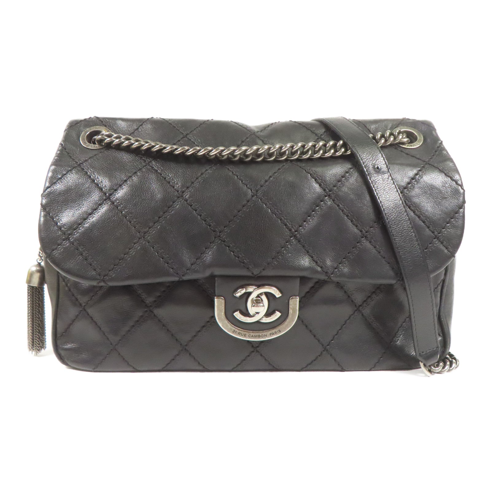 CHANEL 羊皮皮革Shoulder Bag銀扣鏈帶肩背袋