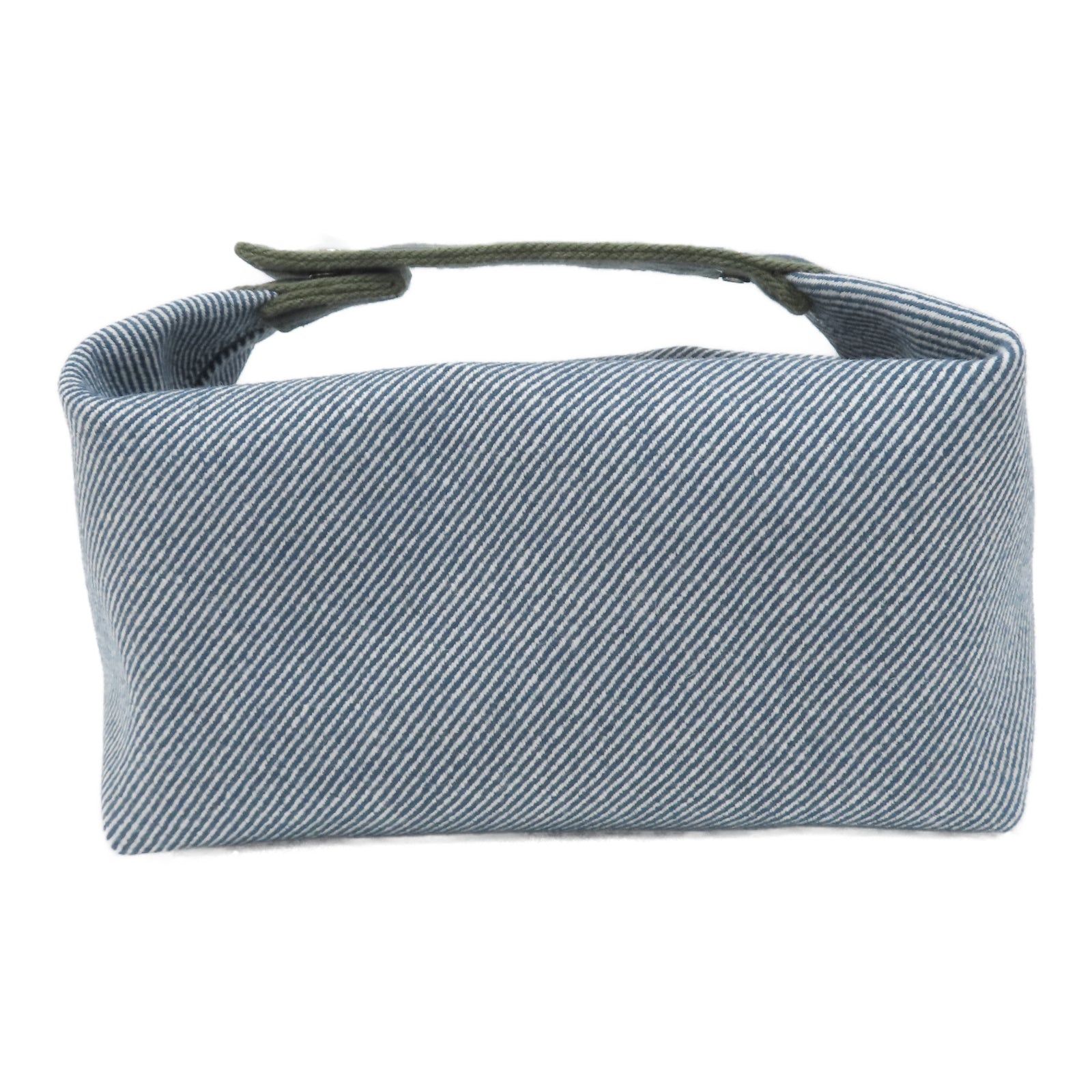 HERMES 帆布Bride-A-Brac Case GM銀扣手挽袋藍色