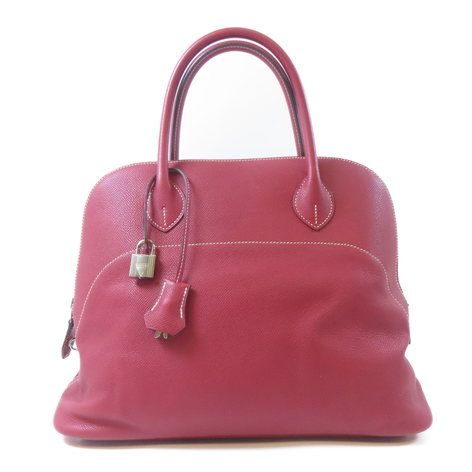 HERMES 【激減優惠】Epsom皮革Bolide Relax 35銀扣手挽袋Rouge Grenat紅色