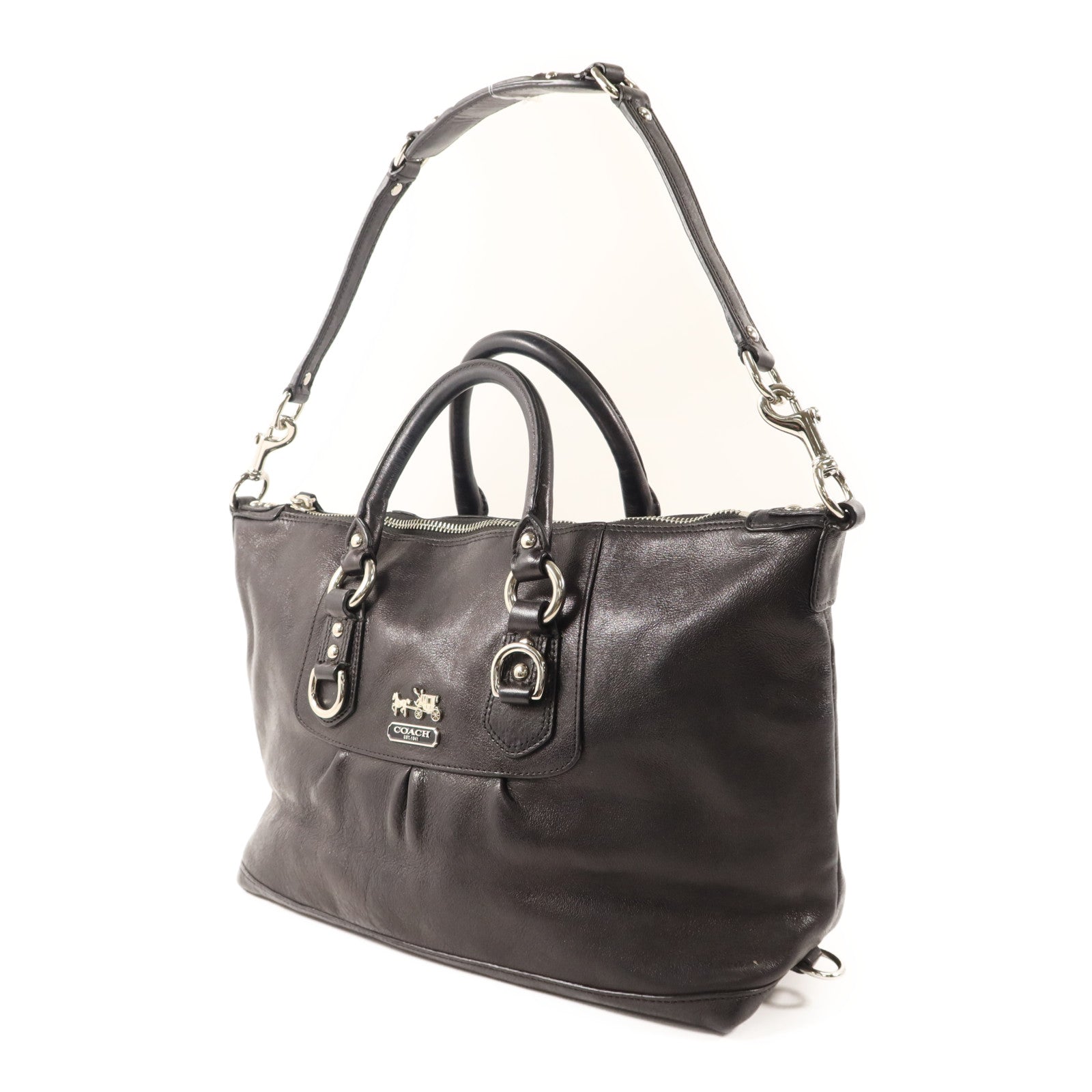 COACH 牛皮皮革2 Way Shoulder Bag銀扣手挽肩背兩用袋