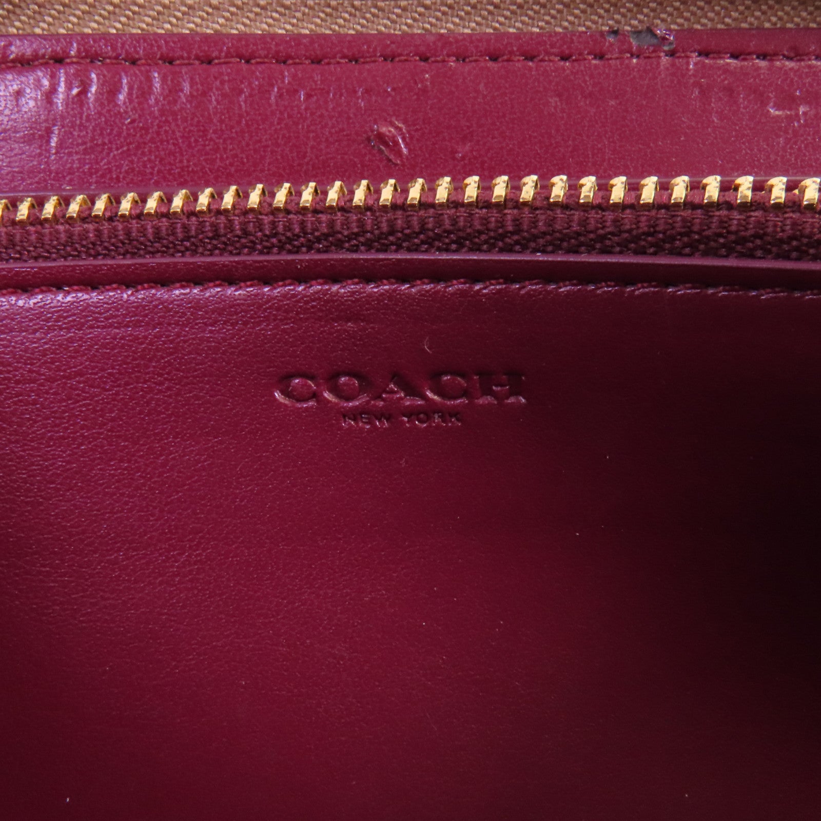 COACH 塗層帆布/牛皮皮革Zip Long Wallet金扣拉鏈長錢包