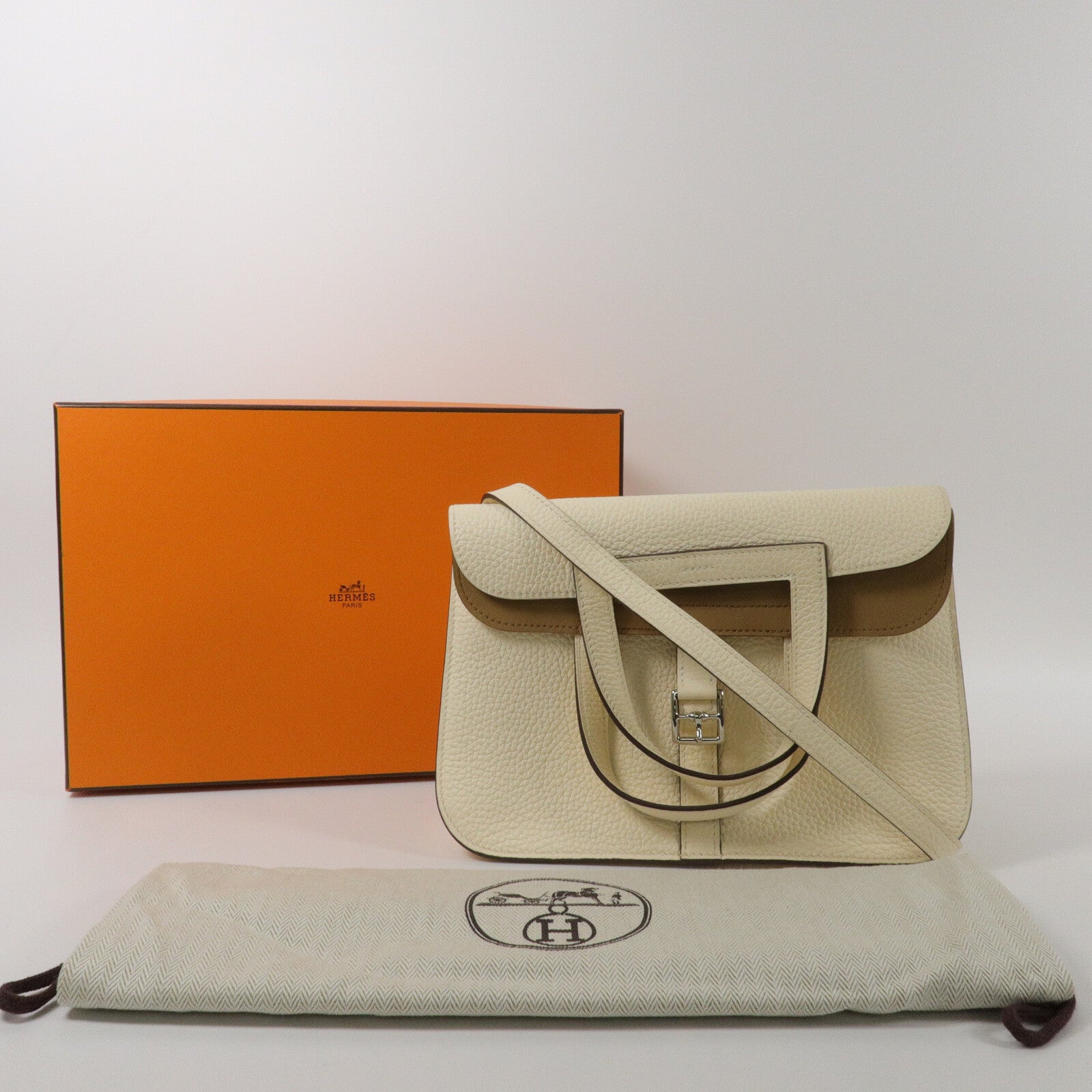 HERMES Clemence皮革Halzan 25手挽肩背兩用袋Biscuit/Nata
