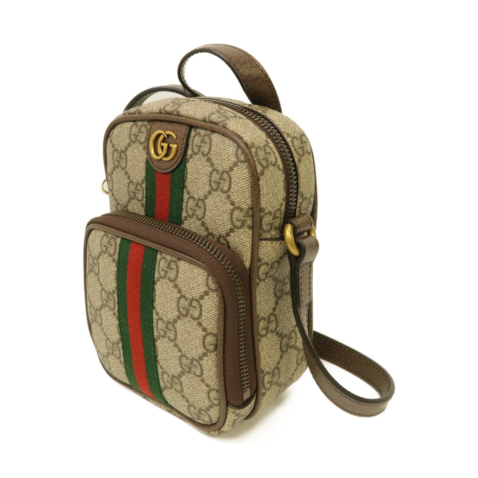 GUCCI 塗層帆布Ophidia Mini Bag金扣肩背袋棕色