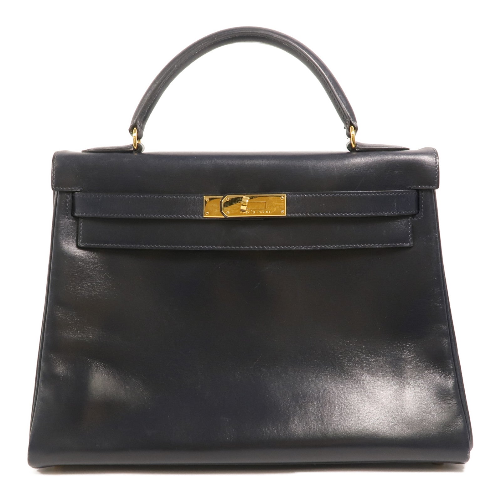 HERMES Box皮革Kelly 32手挽袋Navy