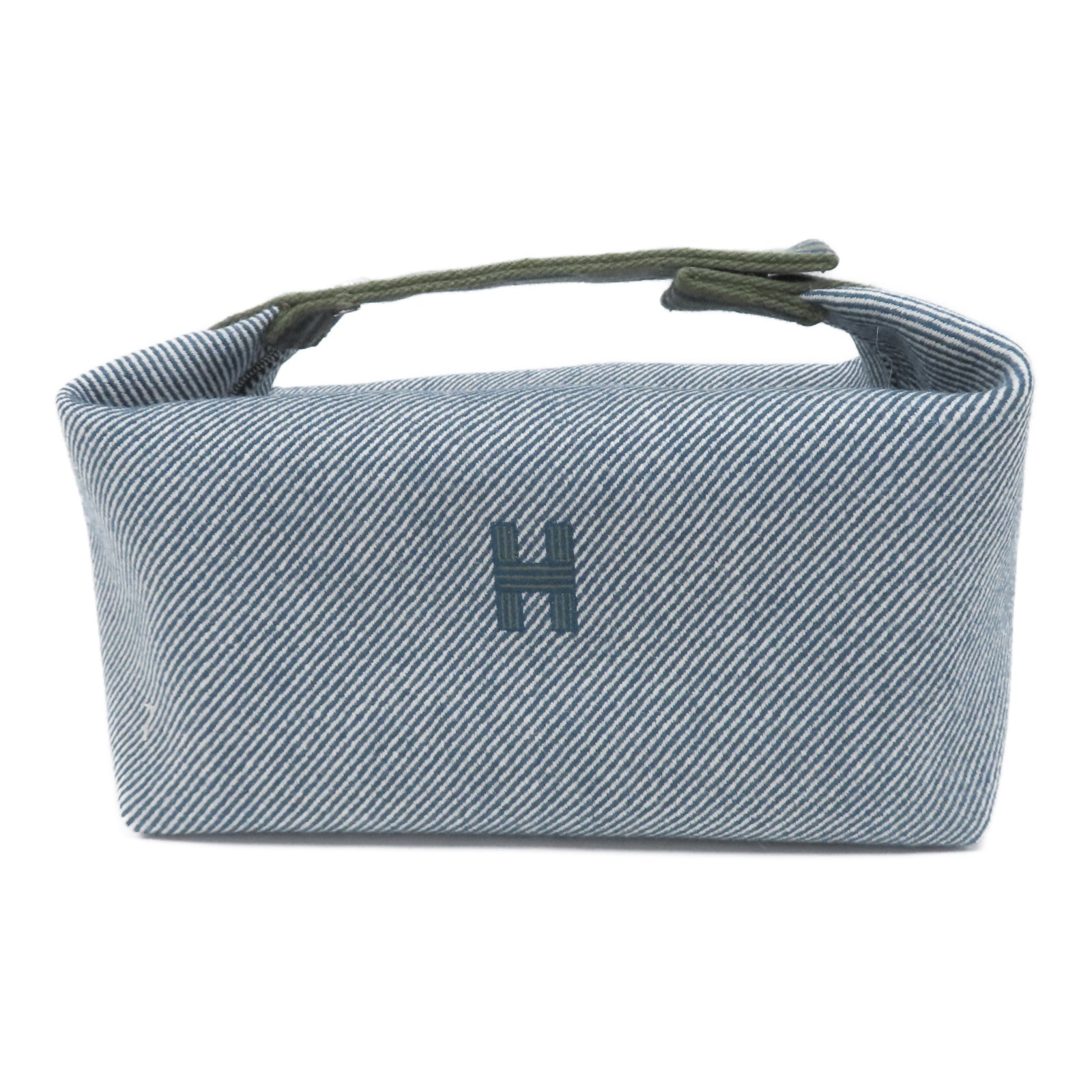 HERMES 帆布Bride-A-Brac Case GM銀扣手挽袋藍色