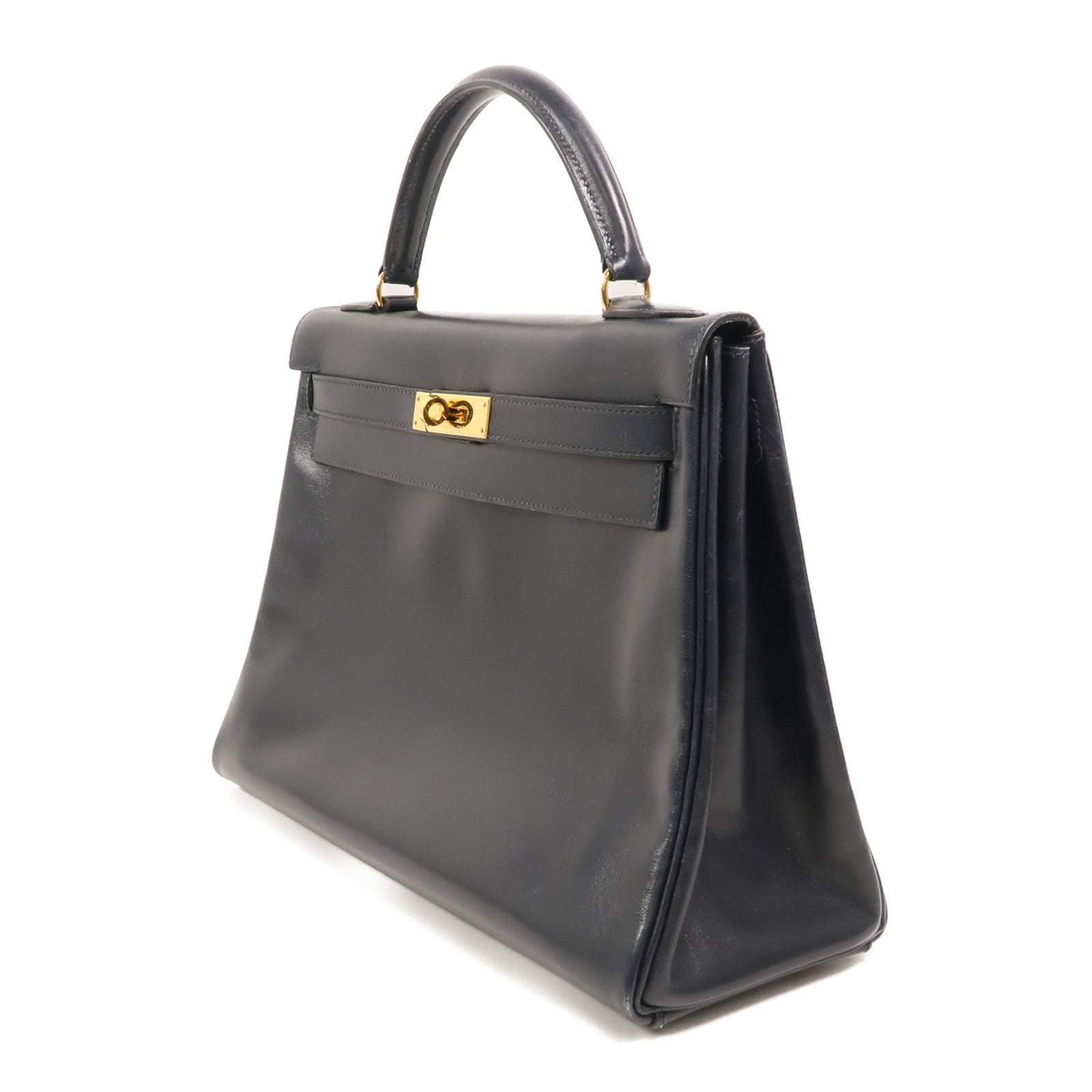HERMES Box皮革Kelly 32手挽袋Navy
