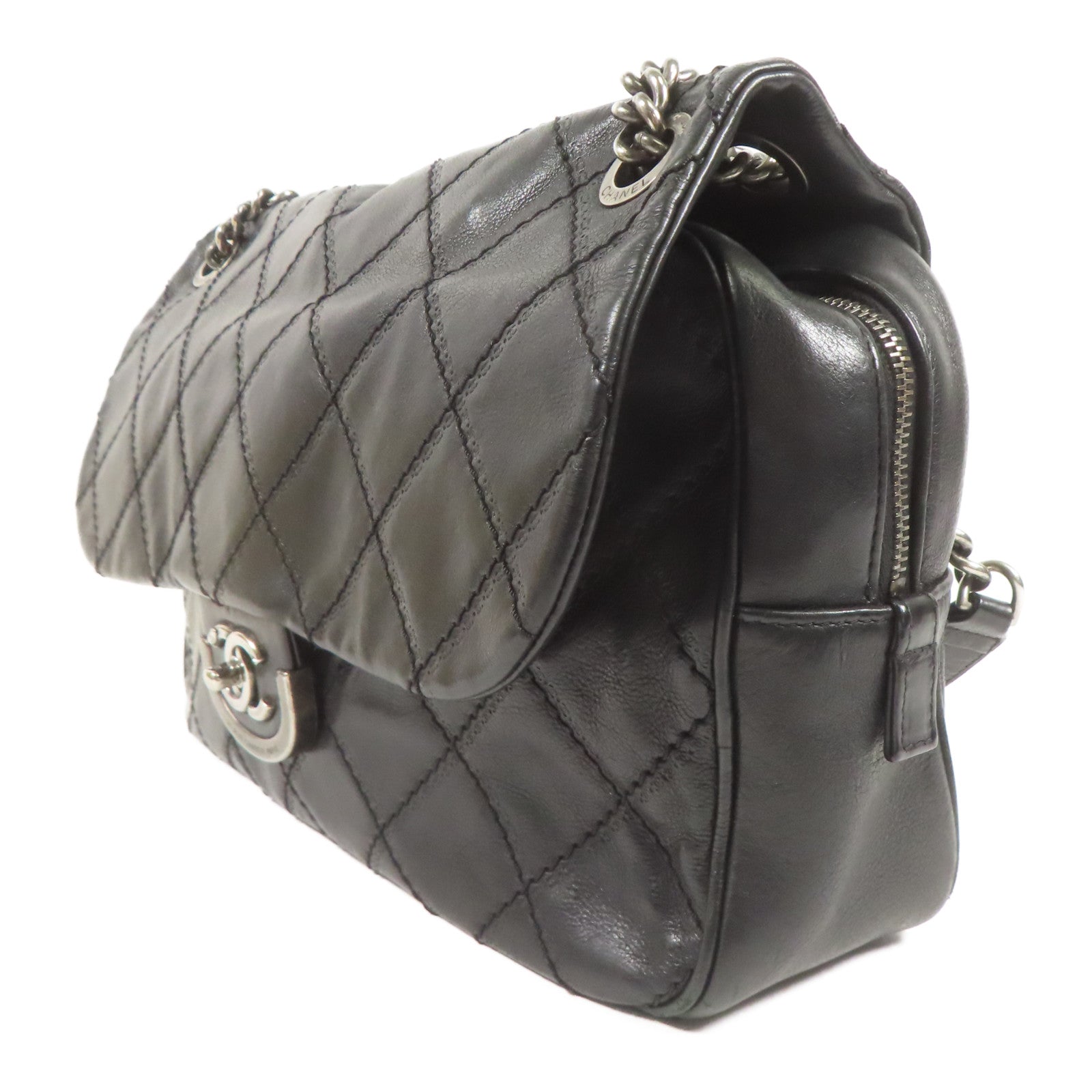 CHANEL 羊皮皮革Shoulder Bag銀扣鏈帶肩背袋