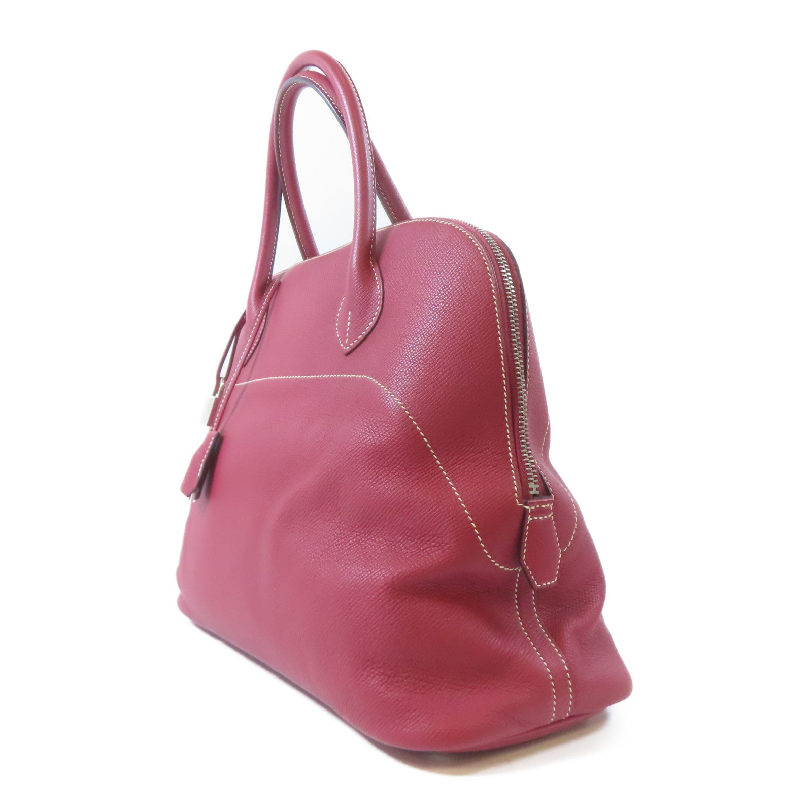 HERMES 【激減優惠】Epsom皮革Bolide Relax 35銀扣手挽袋Rouge Grenat紅色