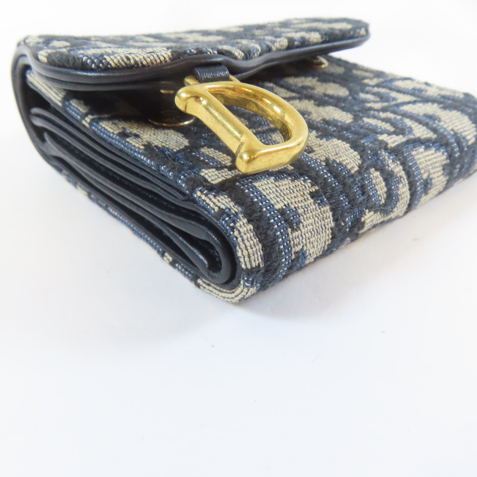 Dior 帆布Trifold Wallet金扣錢包藍色/米色