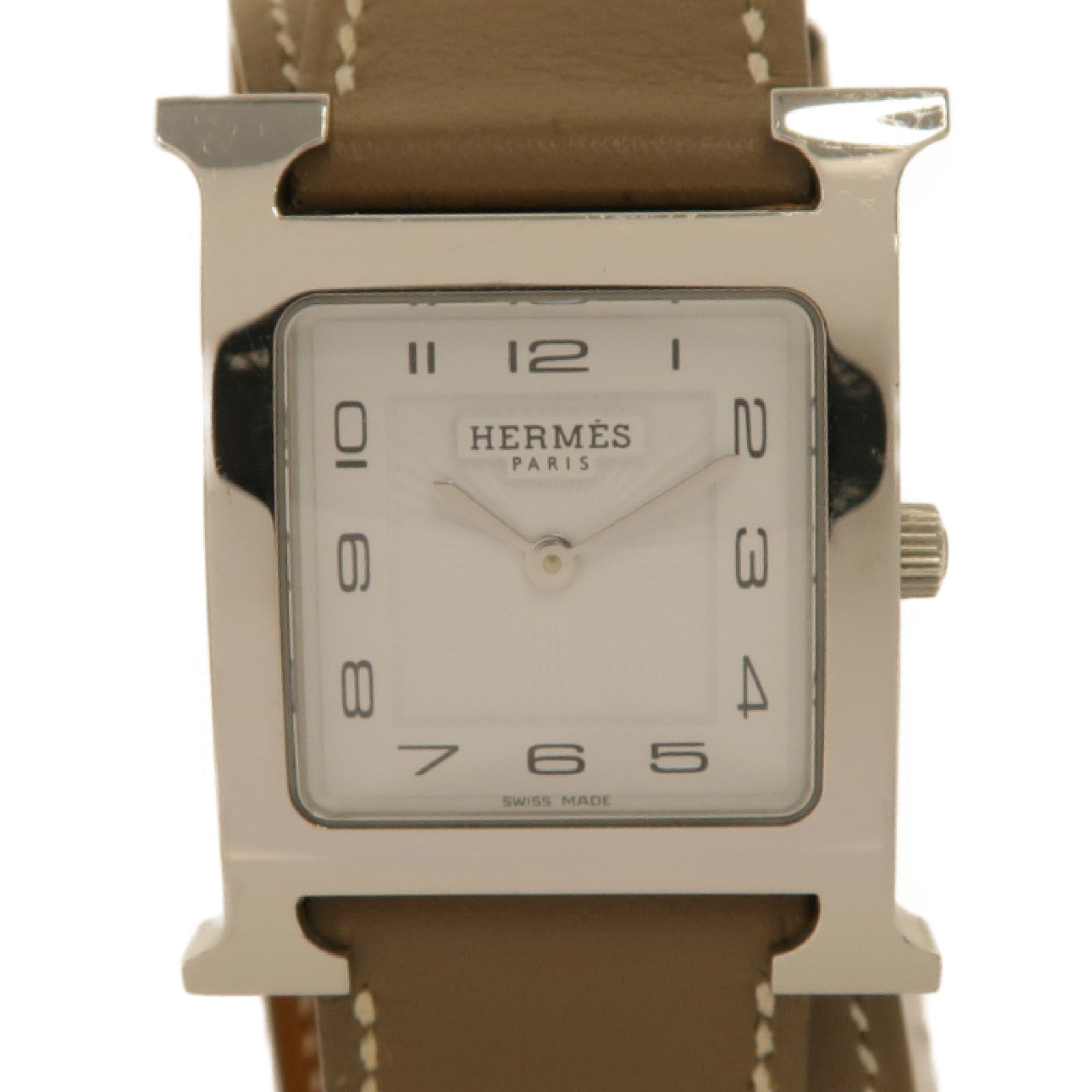 HERMES Heure H watch Double Tour 25mm Swift皮革/不鏽鋼手錶石英機芯白色
